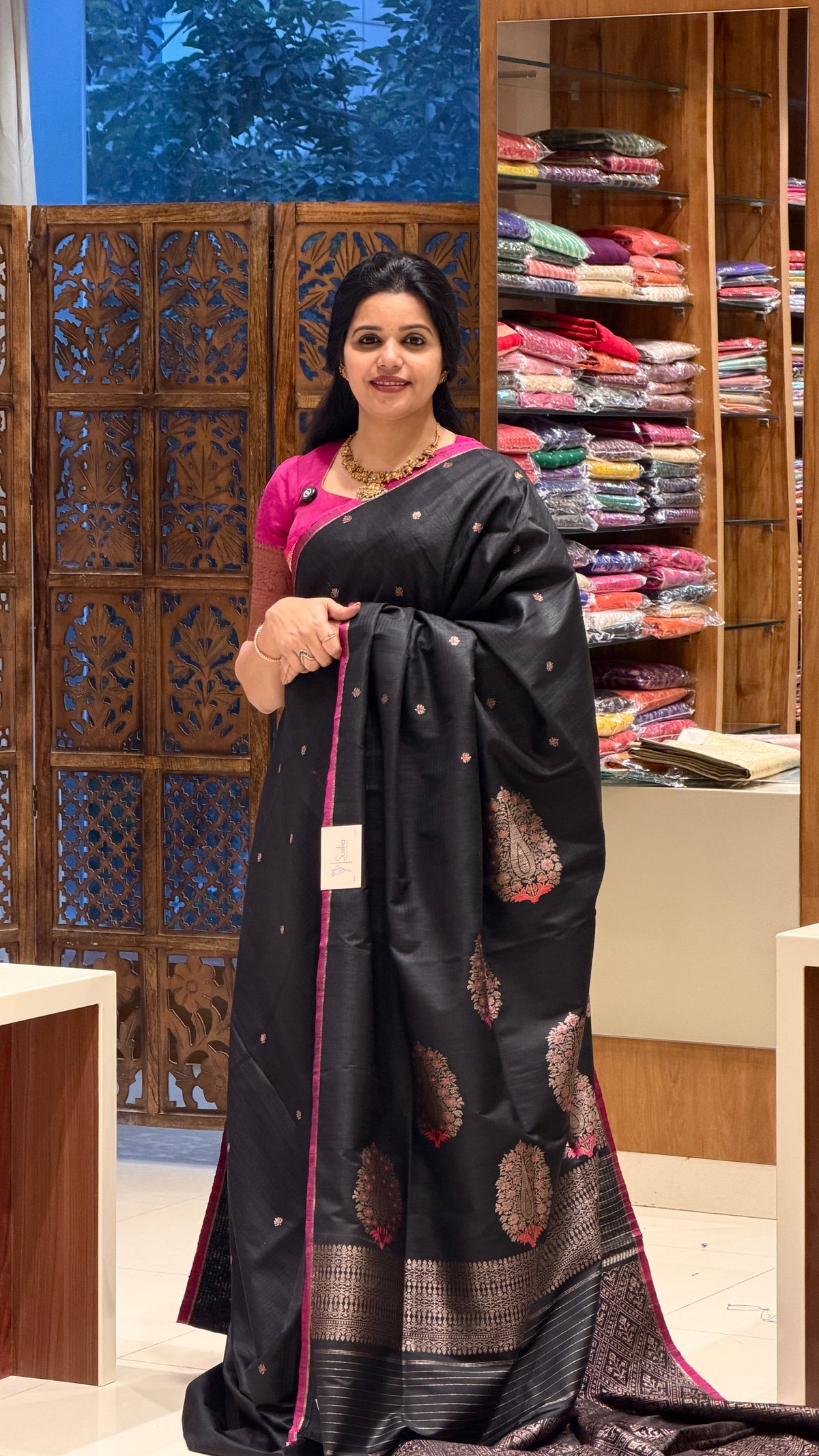 PURE BANARASI DUPION SILK PSJV375-BLACK