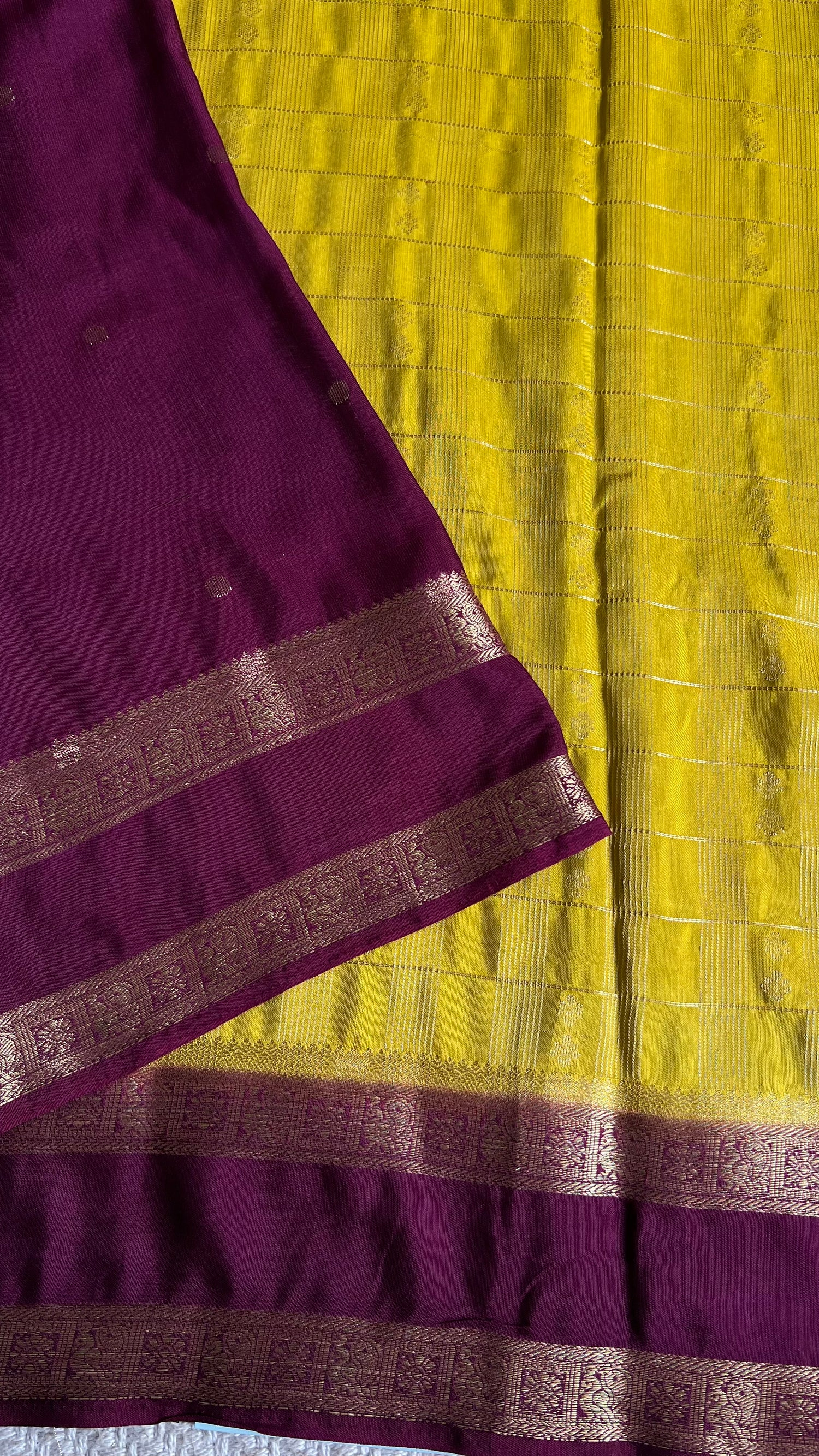 CREPE SILK SAREE SUV5476-MINTYELLOW WITH PURPLE