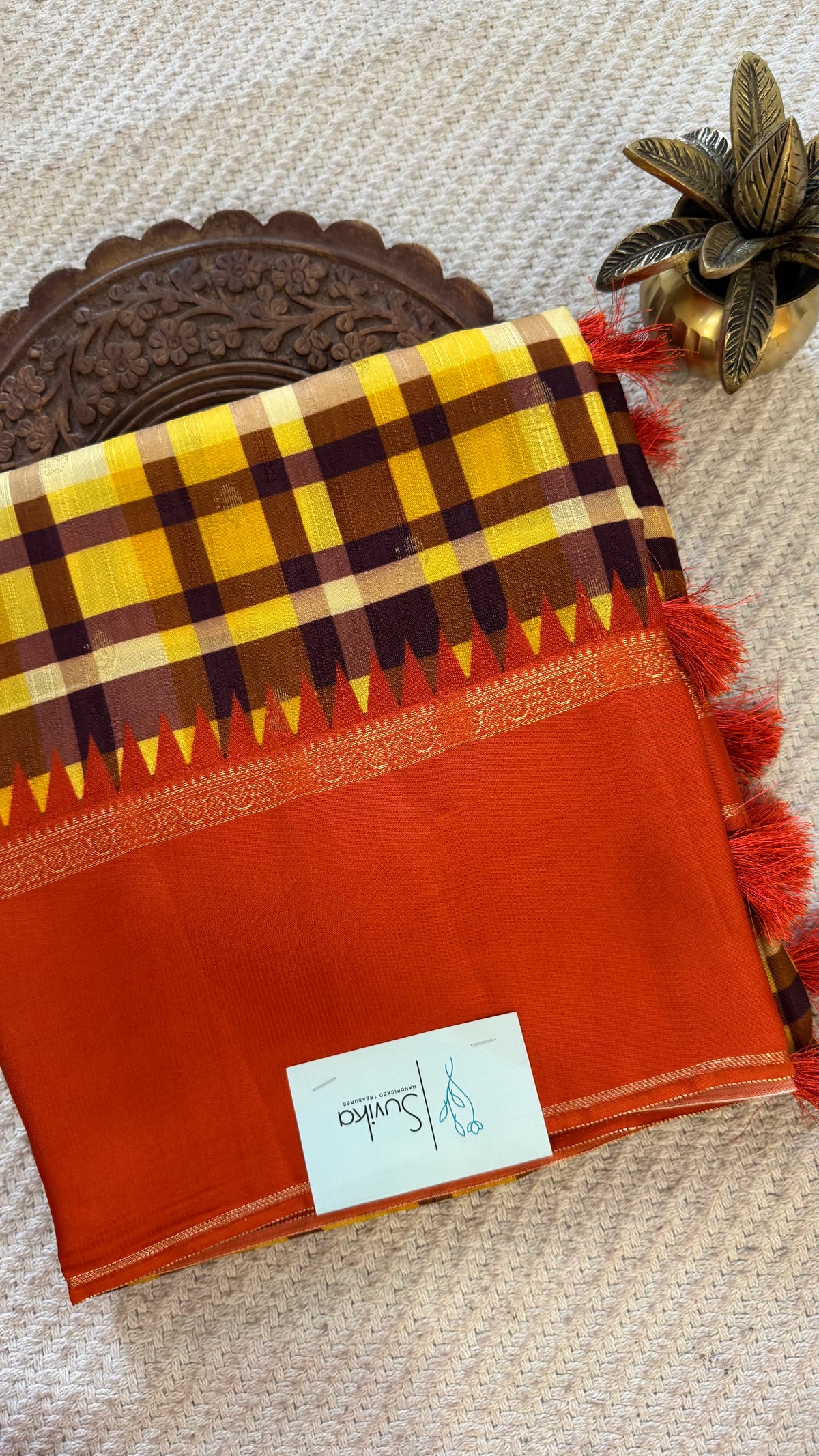 CREPE SILK CHECKS SUV5822-ORANGE