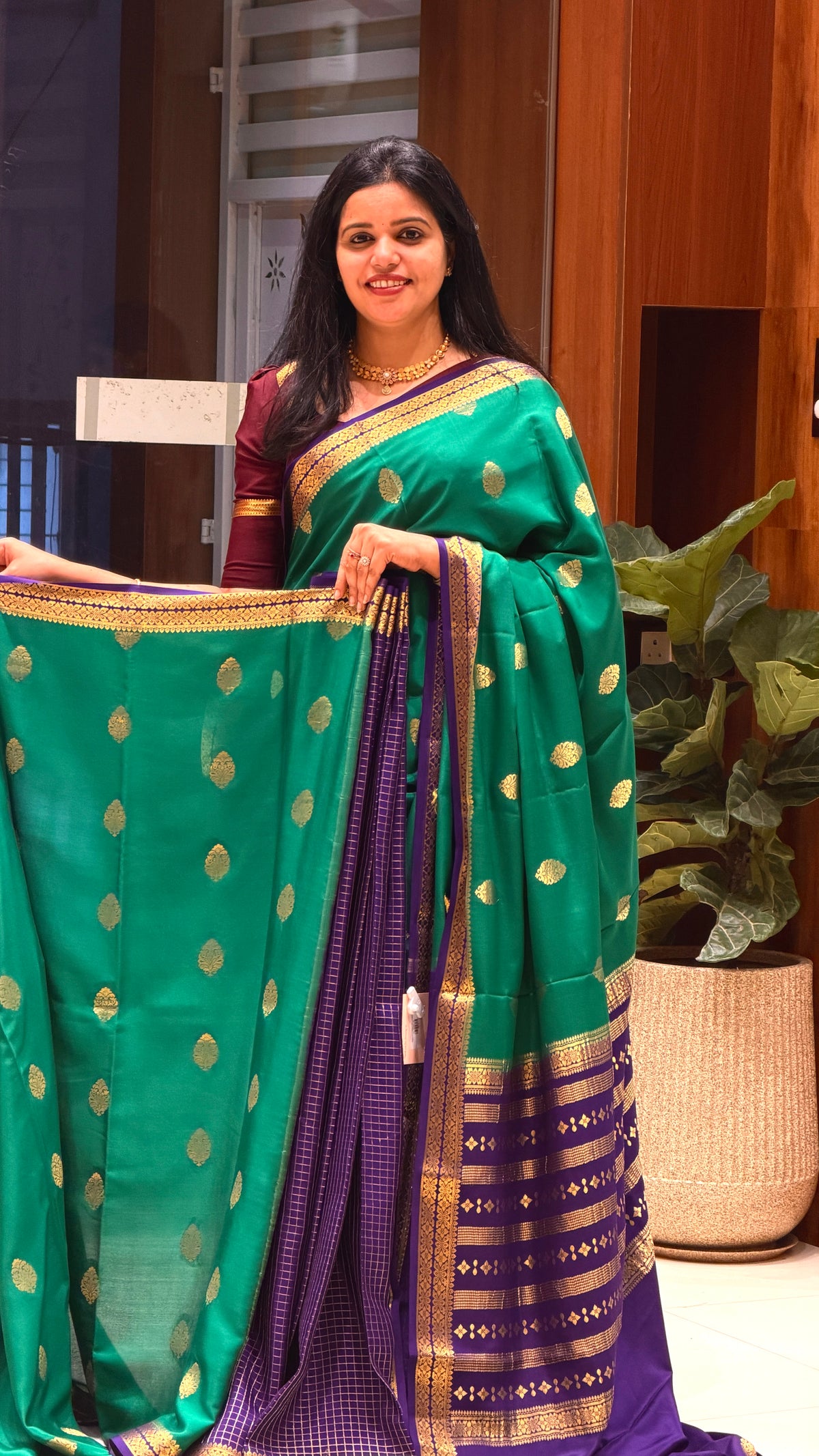 PURE MYSORE CREPE PSUV191-GREEN WITH PURPLE