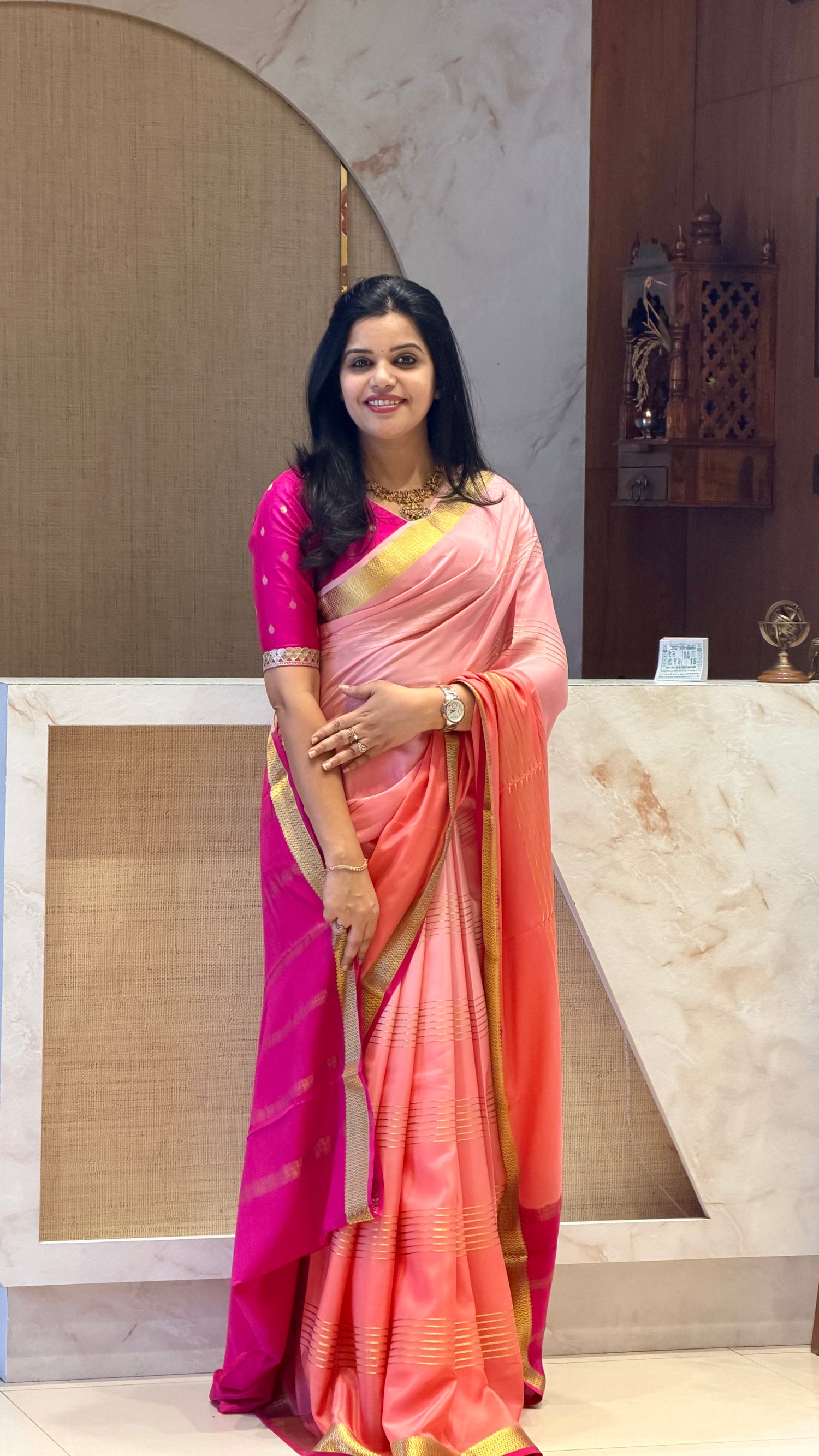 PSUV214-BABYPINK WITH PEACH SHADED PURE MYSORE CREPE