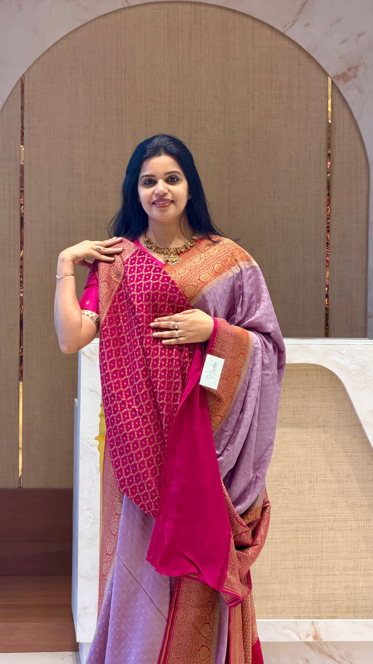 PSUV227-ONIONPINK WITH PINK PURE CREPE SILK SAREE