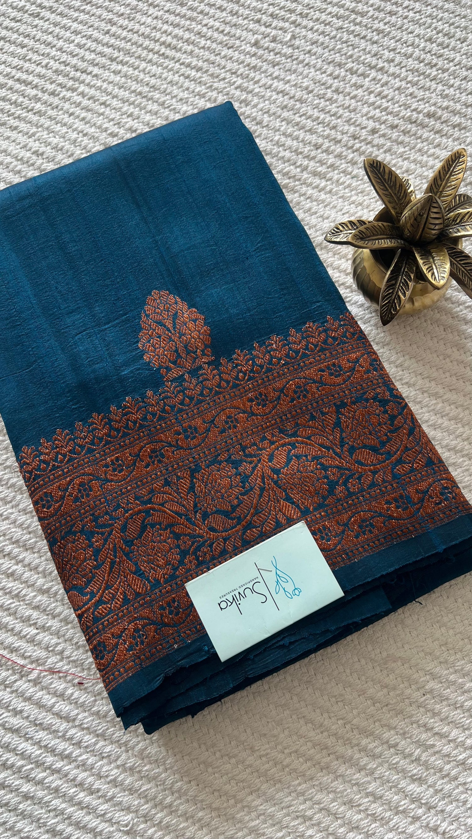 SUP1068 - PEACOCK BLUE PURE DUPION SILK SAREE