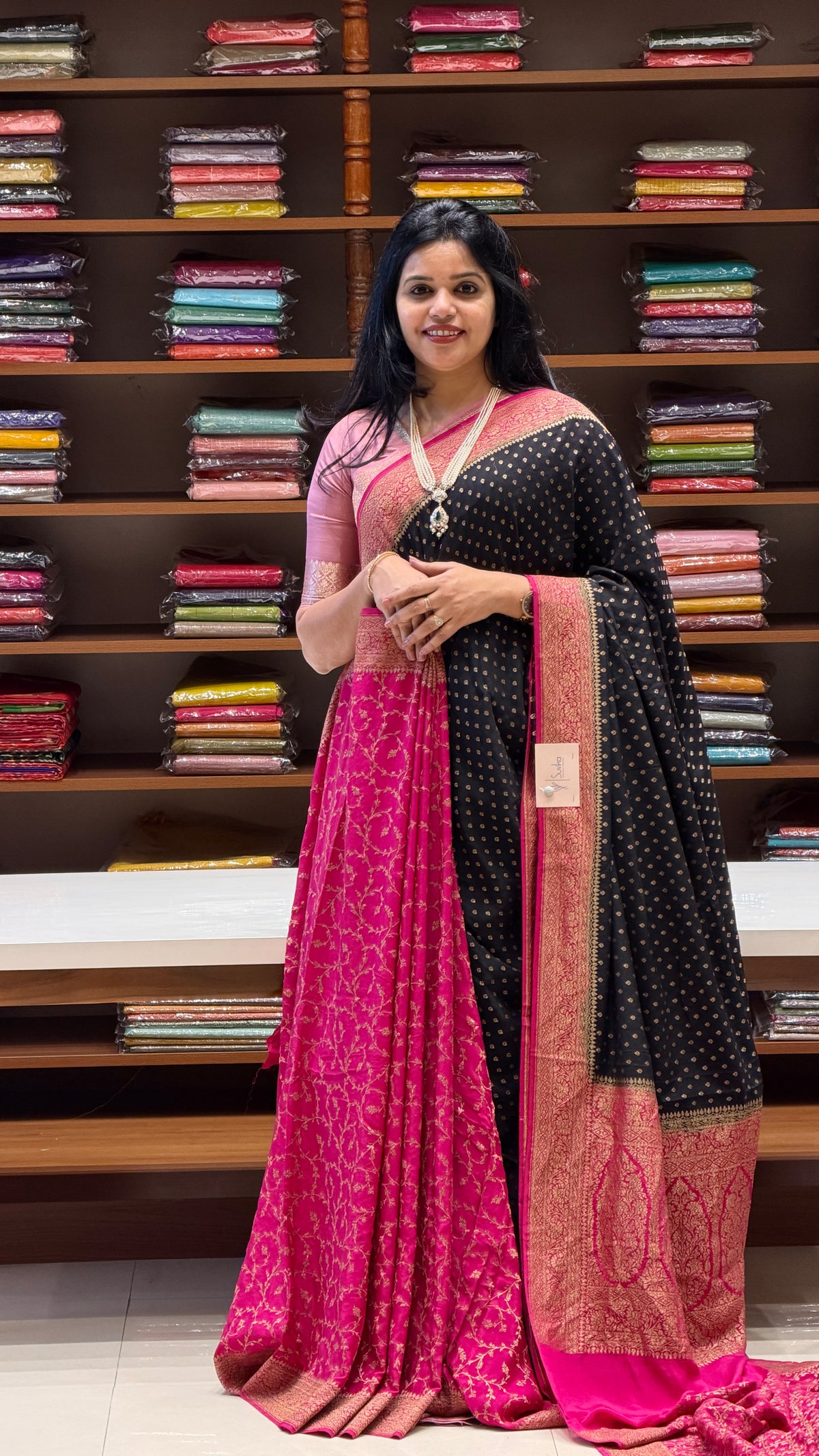 PURE BANARASI CREPE SAREE PSJV281-BLACK