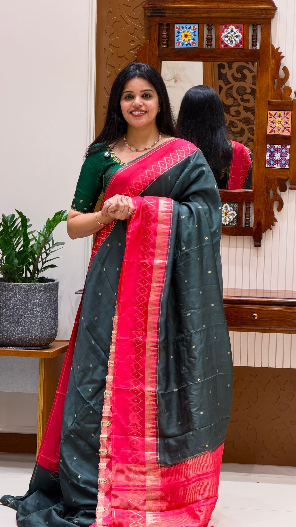 TUSSER CREPE SILK SAREE SUV6089-BOTTLEGREEN
