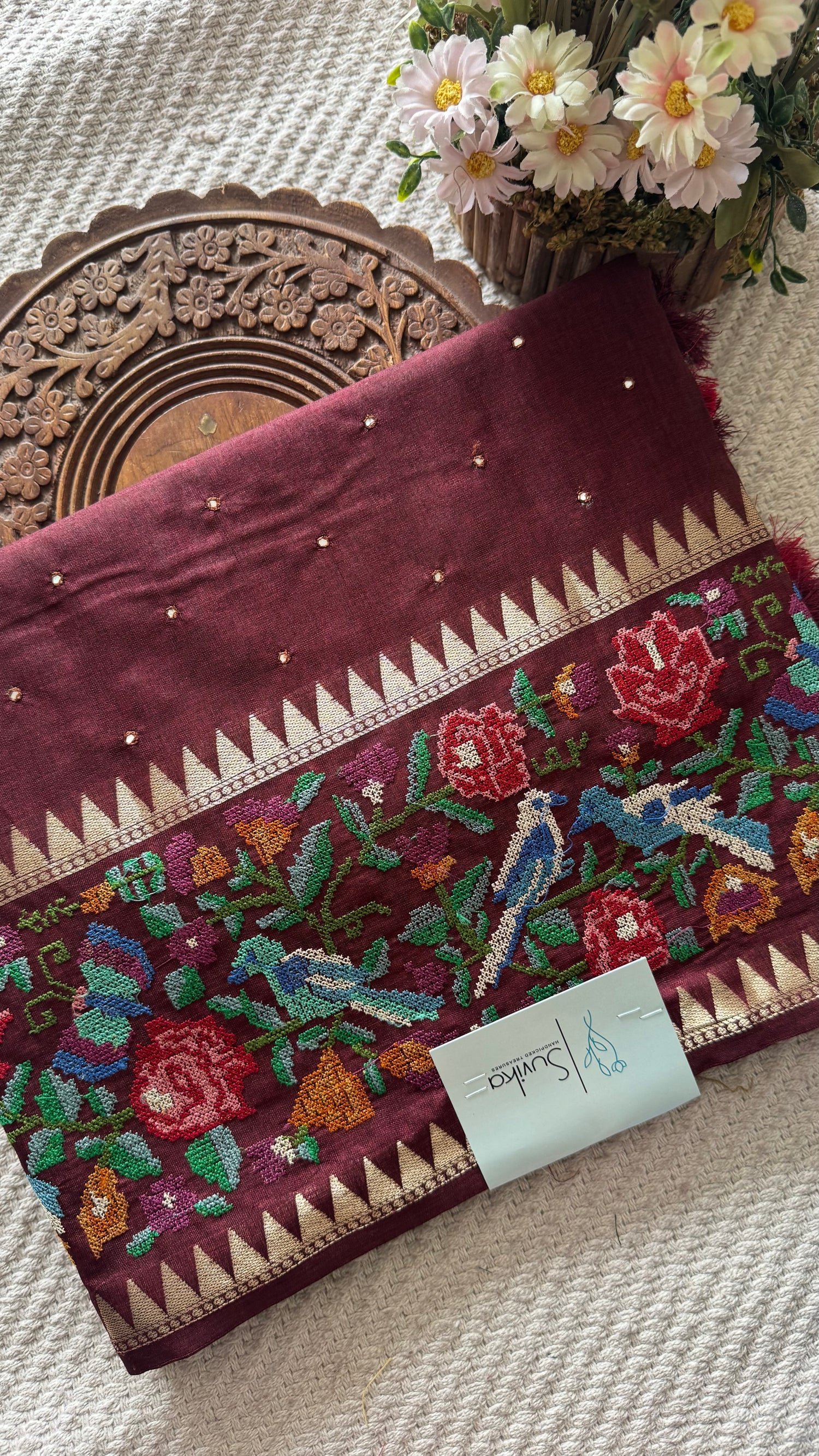 TUSSER CREPE SAREE SUV5420-WINE