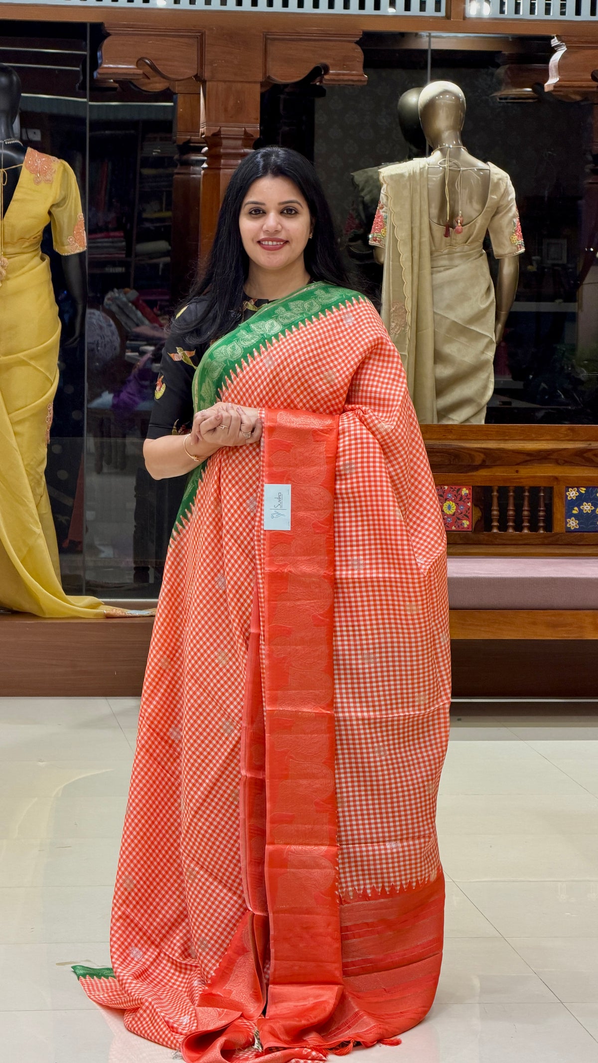 CHECKS101 CREPE SILK SUV5815-ORANGE