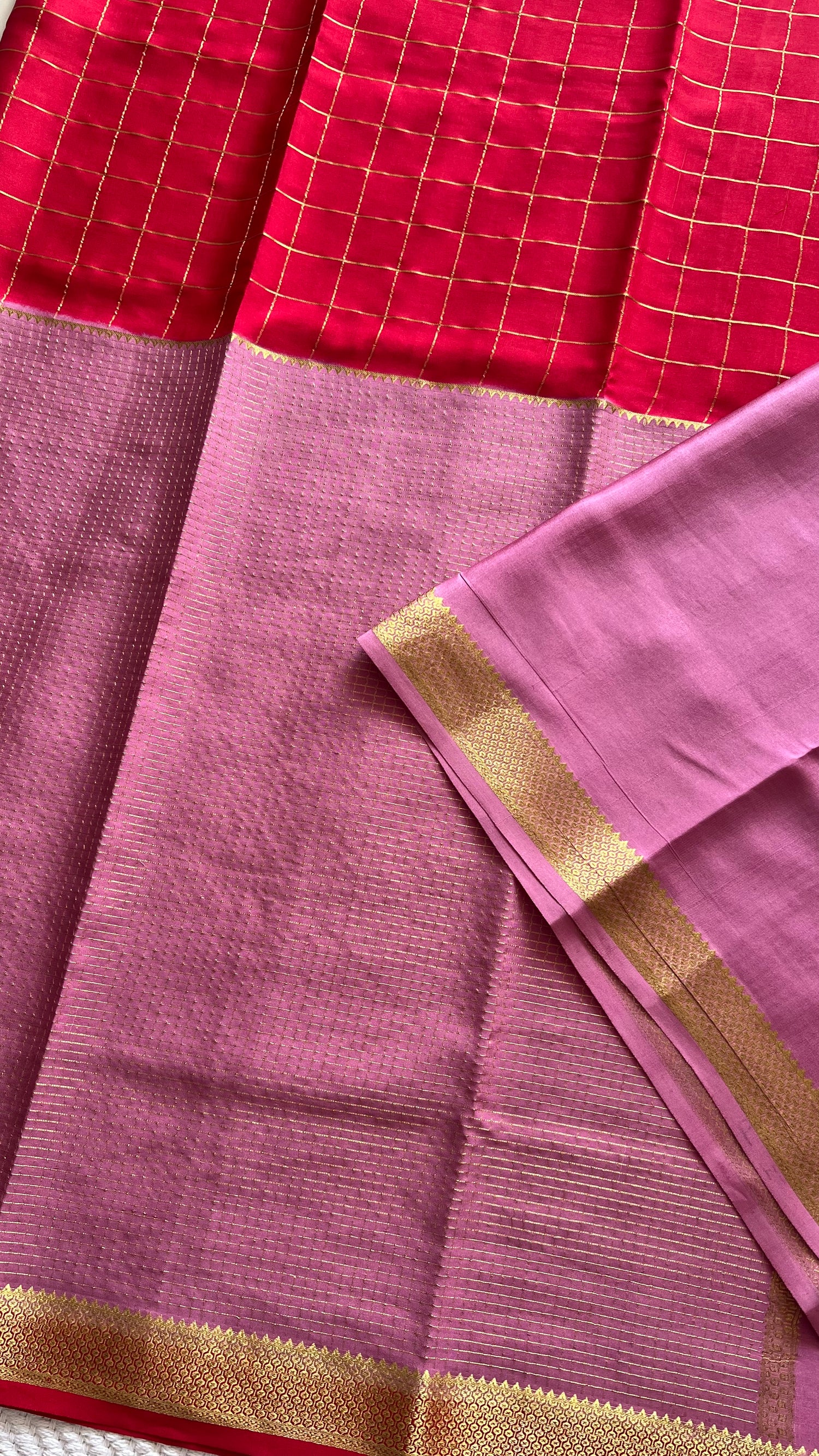 PSUV287-BABYPINK WITH RED pure Mysore silk saree