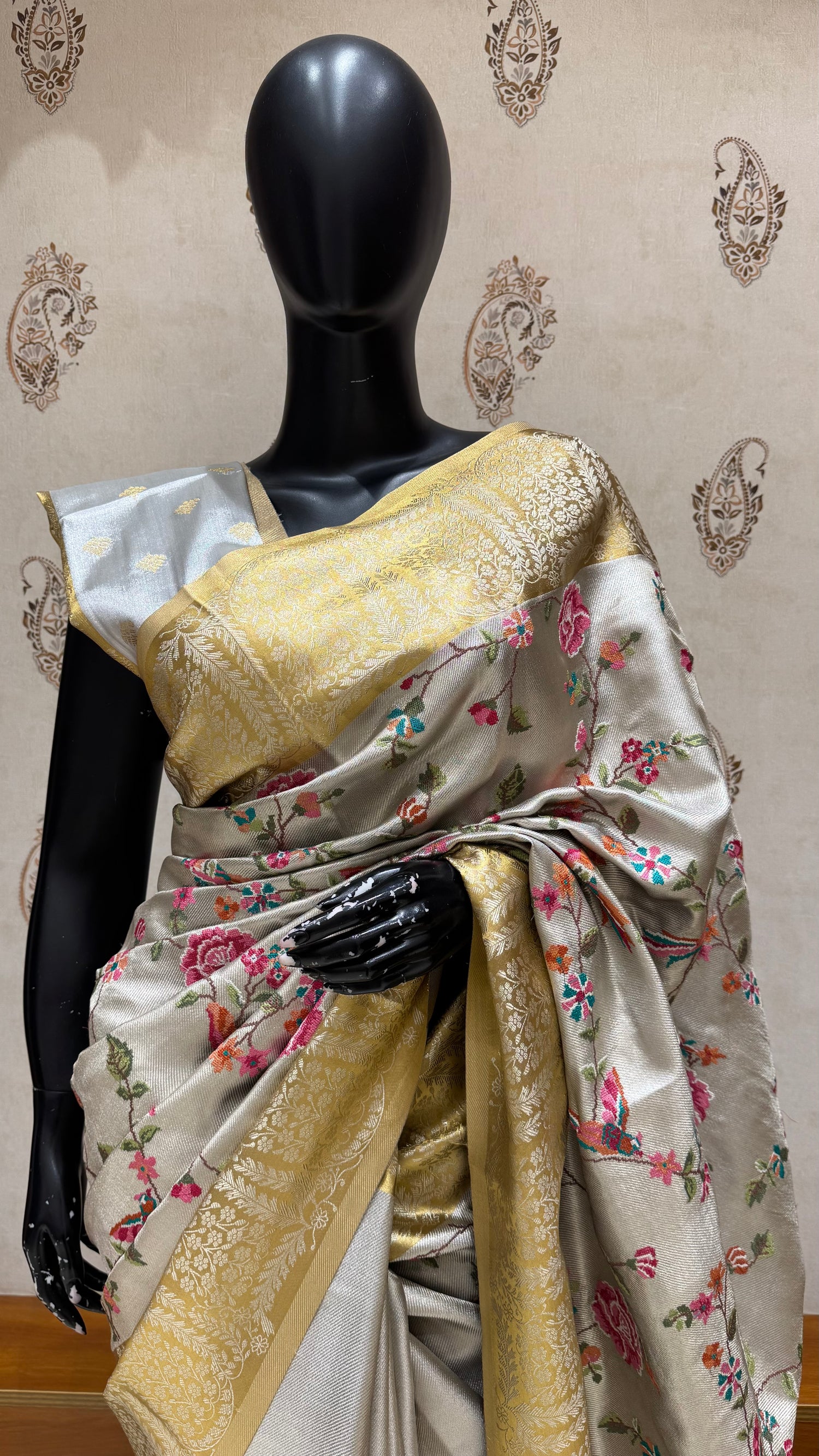 TISSUE SAREE SUV5432-GREY WITH GOLD