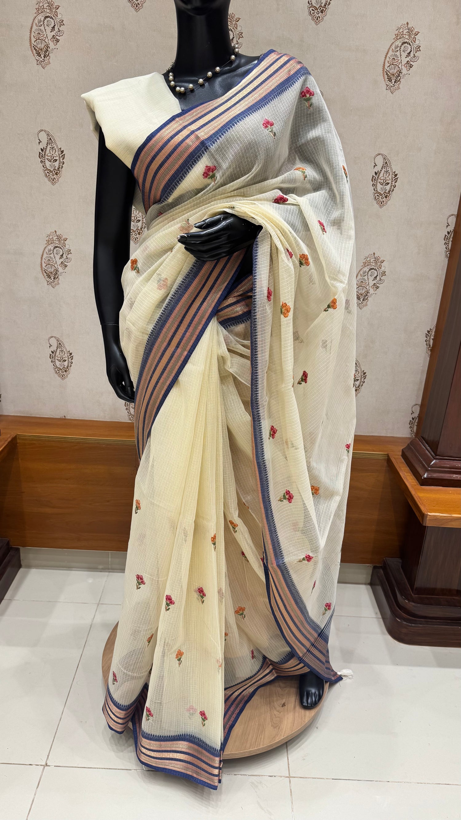 KOTA SILK SAREE SUV5507-CREAM WITH BLUE