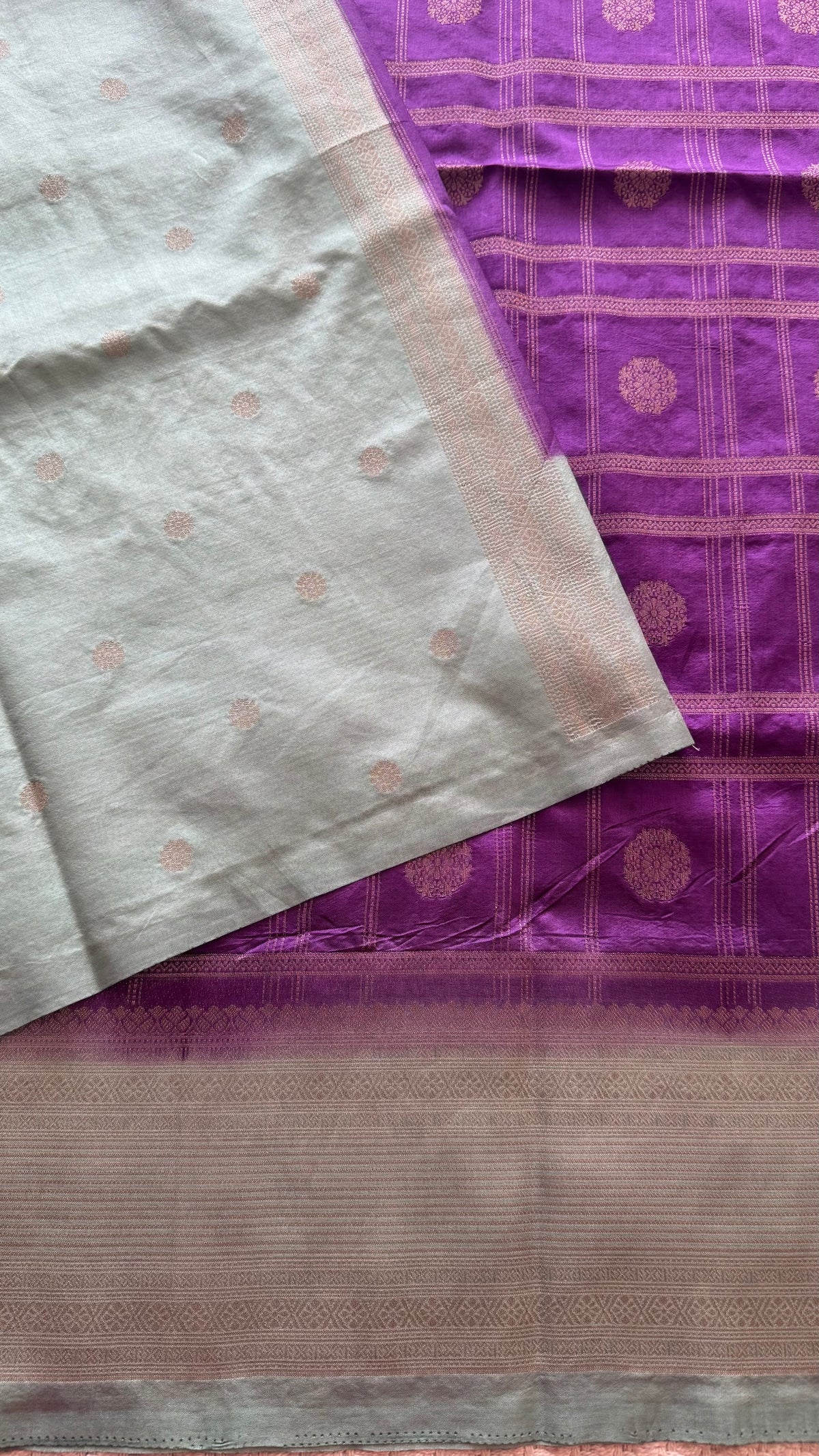 Crepe tusser silk saree SUV5893-PURPLE WITH SEABLUE