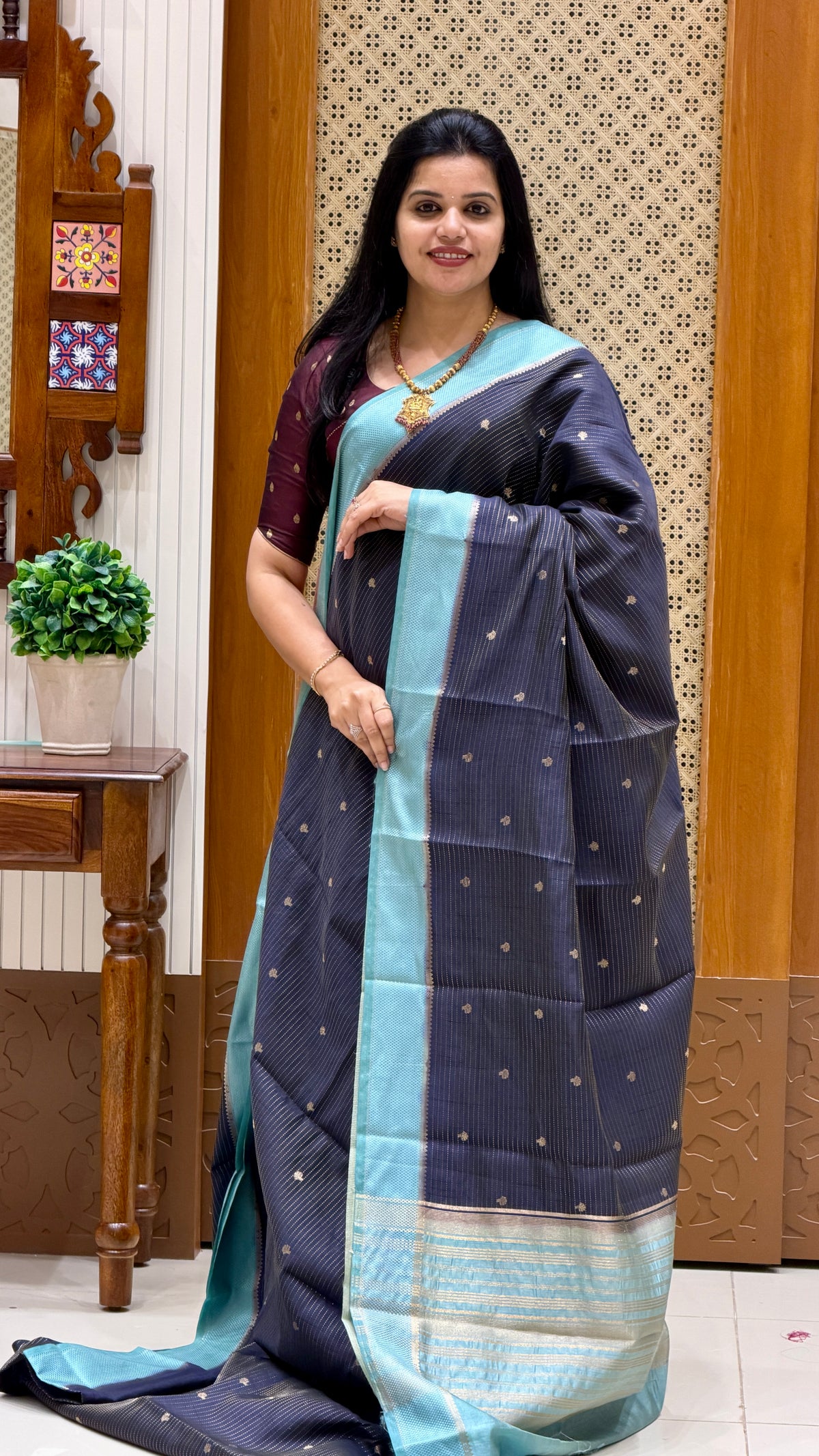 TUSSER SILK SAREE SUV5859-BLACK