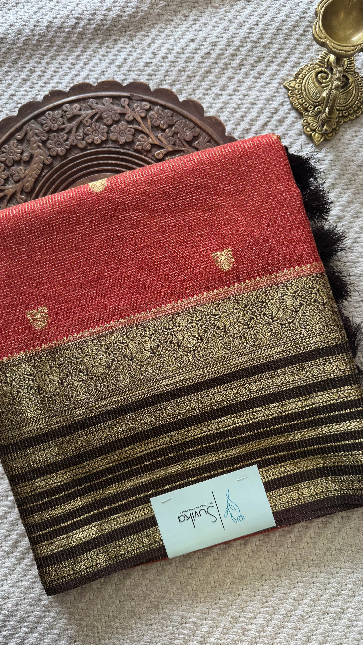 CREPE SILK SAREE SUV5455-RED WITH BROWN