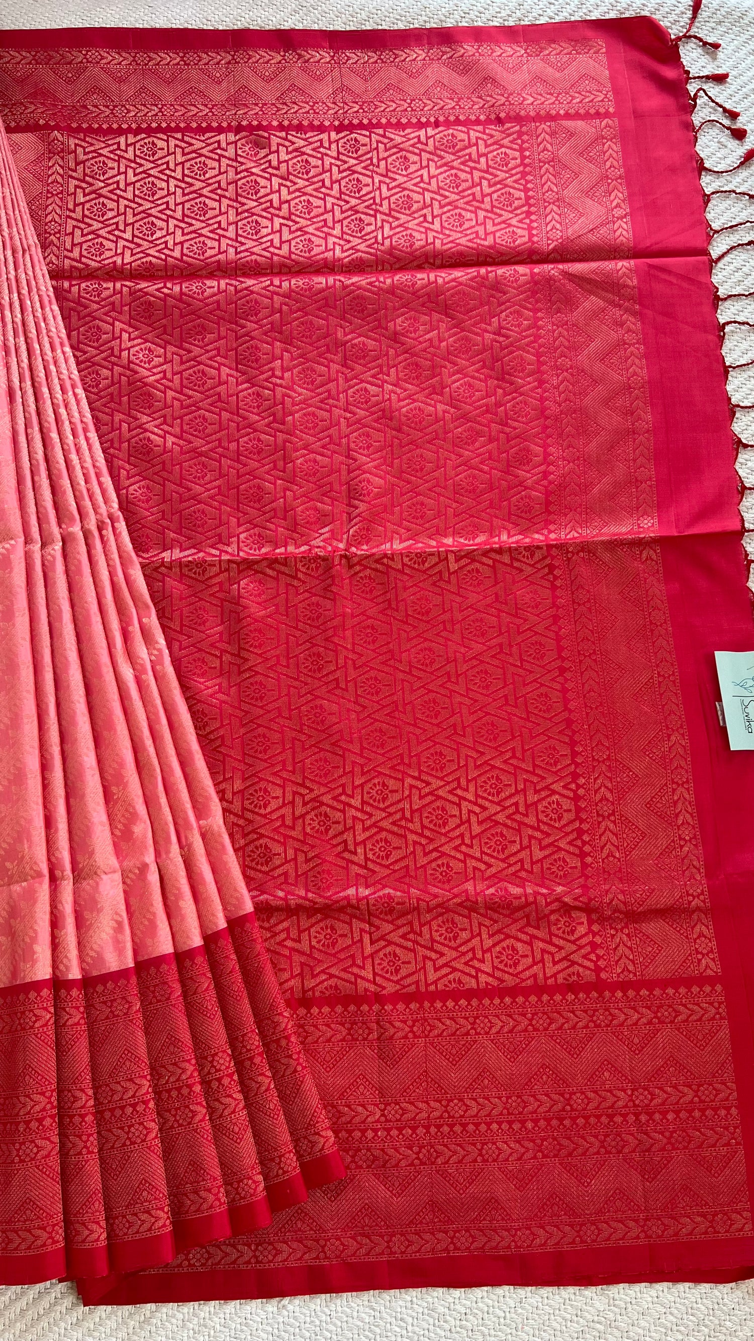 SUV3078 - PEACH WITH RED PURE SOFT SILK
