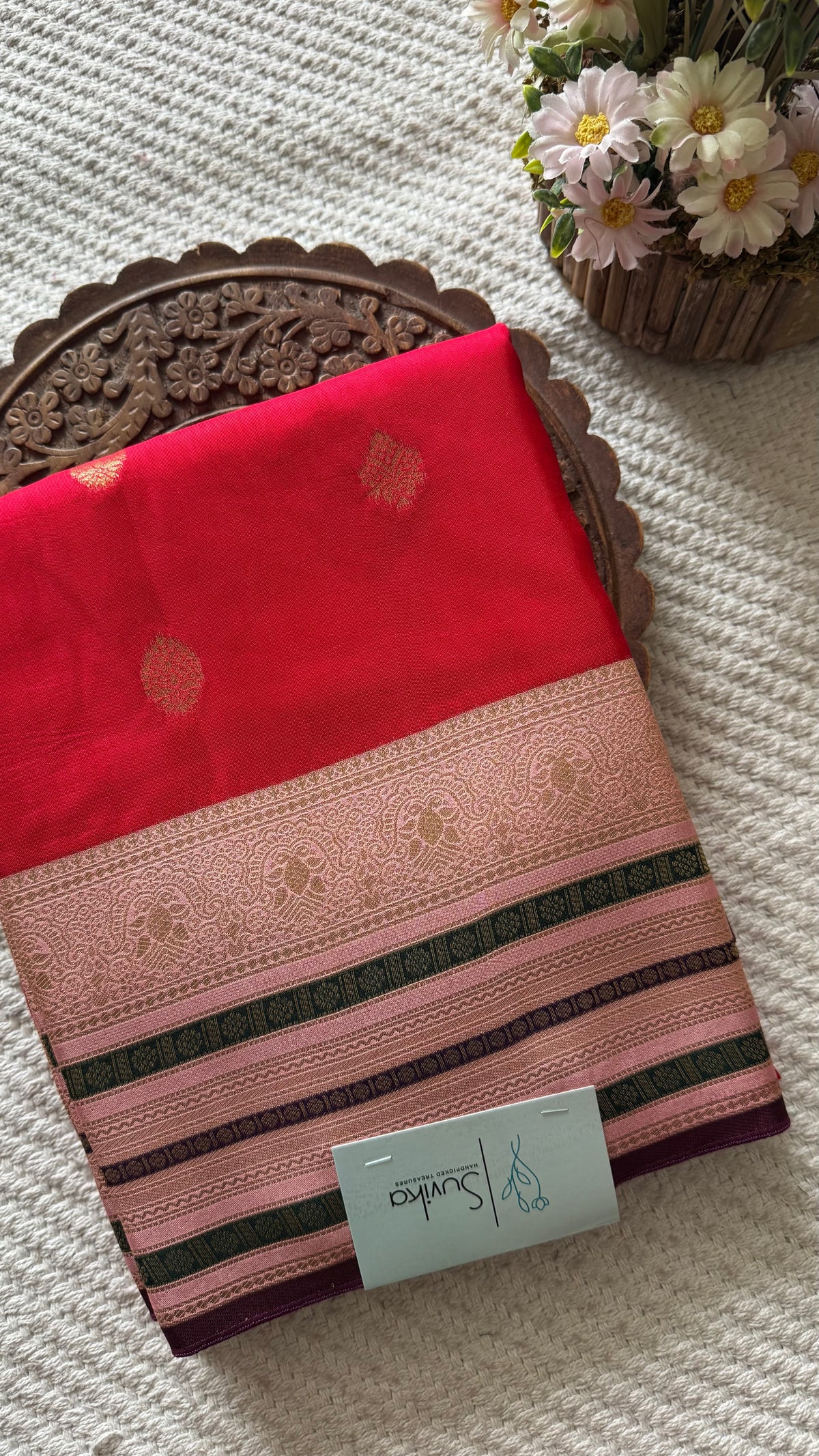 KANCHI CRAPE SUV5606-RED WITH BABYPINK