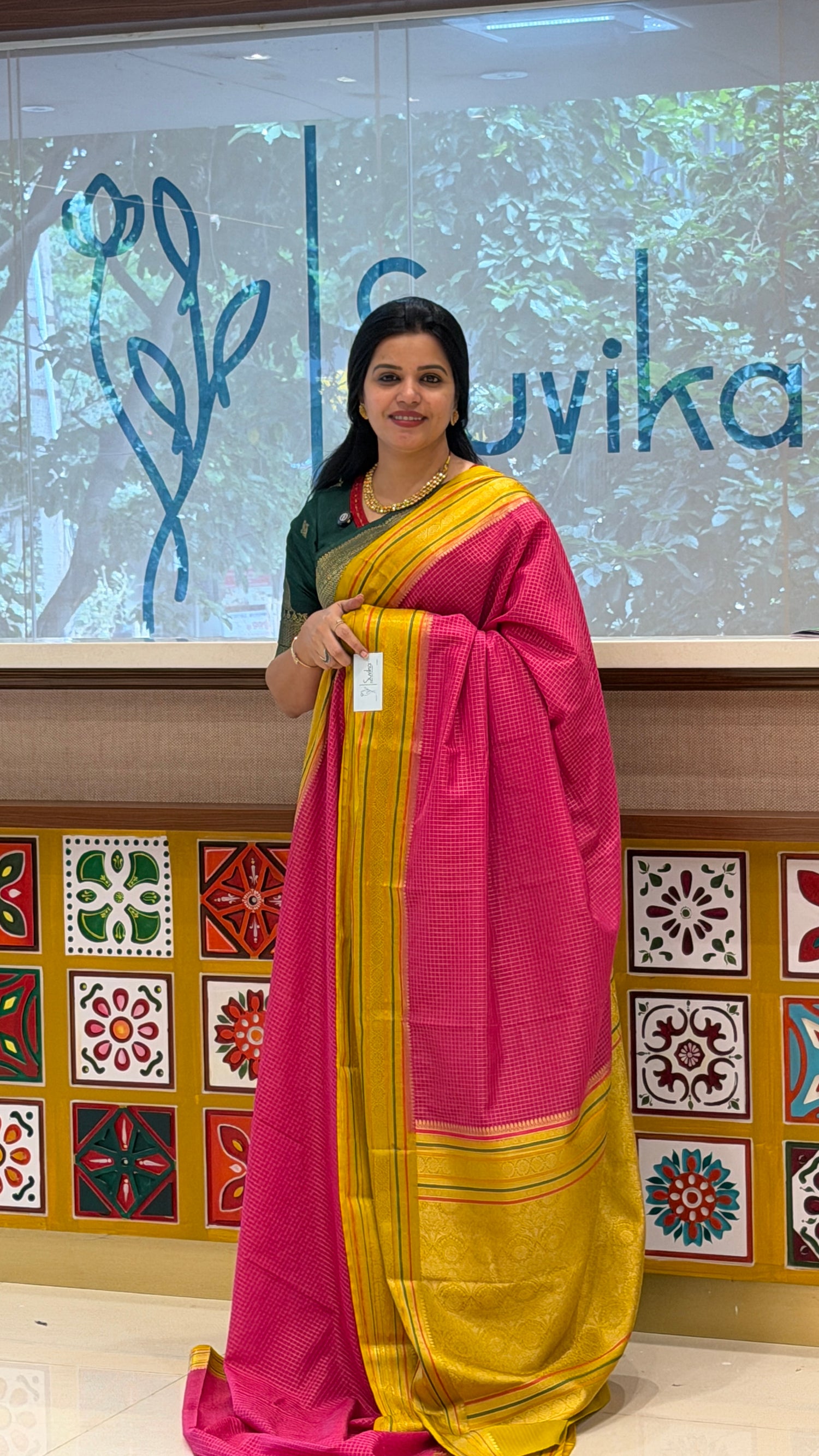 MYSORE CREPE SUV5605-PINK WITH YELLOW