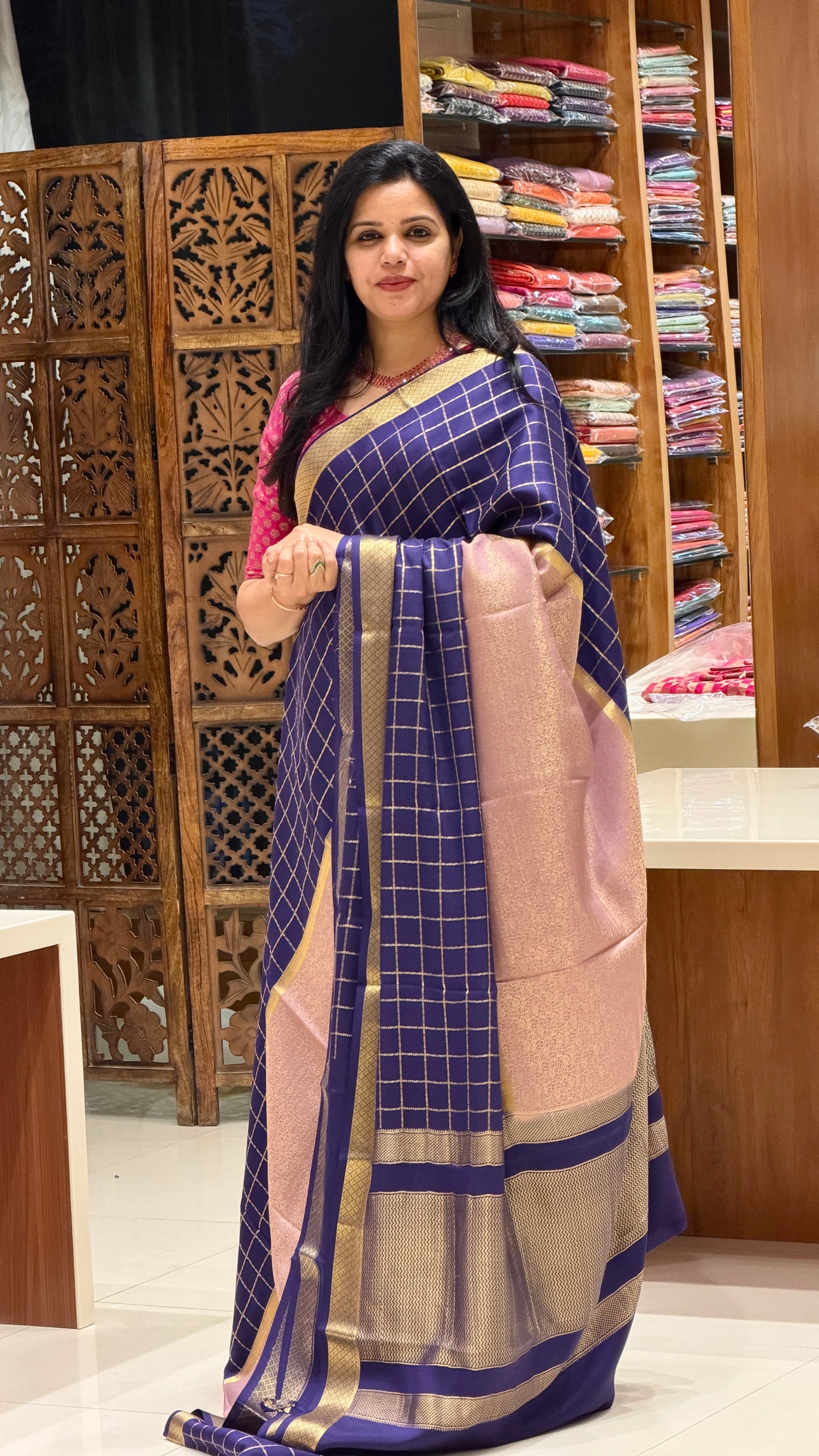 PURE MYSORE CREPE PSH82-LAVENDER WITH BLUE