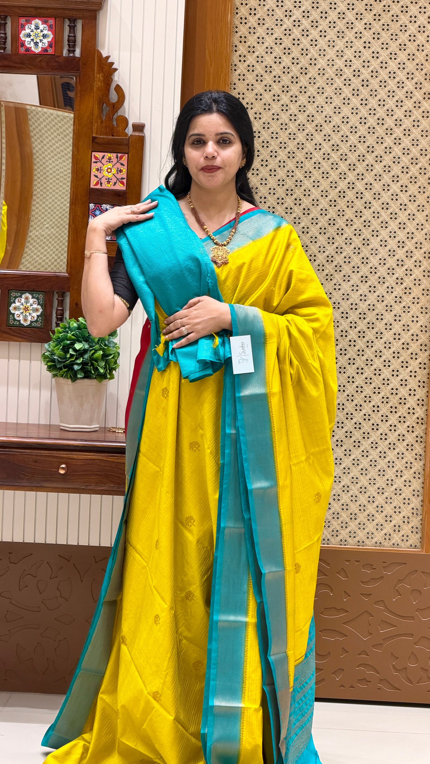 SEMI SILK SAREE SUV5314-YELLOW WITH SEAGREEN
