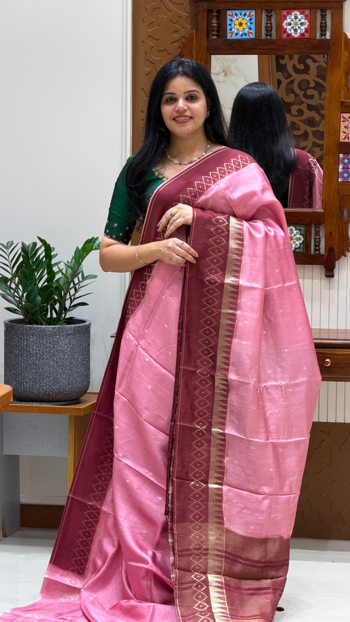 TUSSER CREPE SILK SAREE SUV6089-ONIONPINK