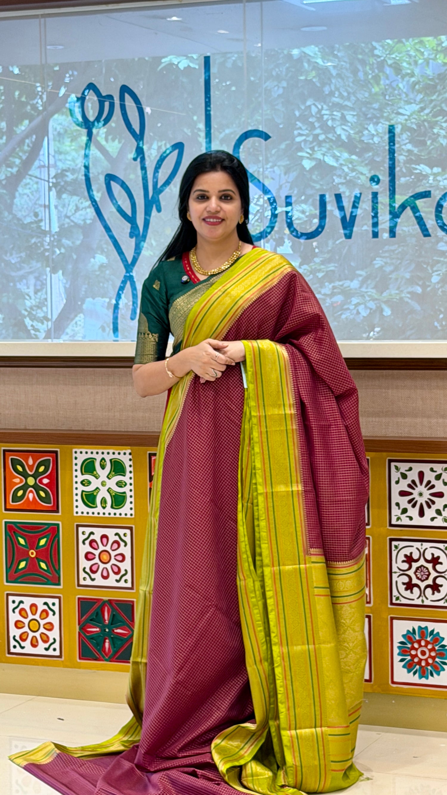 MYSORE CREPE SUV5605-WINE WITH GREEN