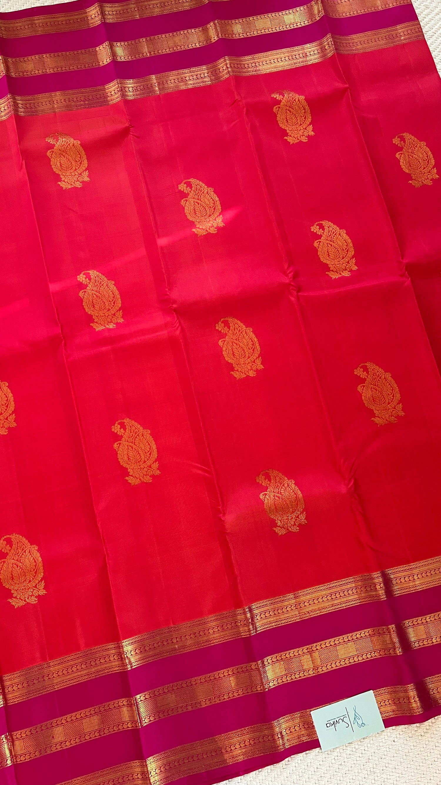 SUV1977 - ORANGE WITH PINK PURE KANCHIPURAM SAREE