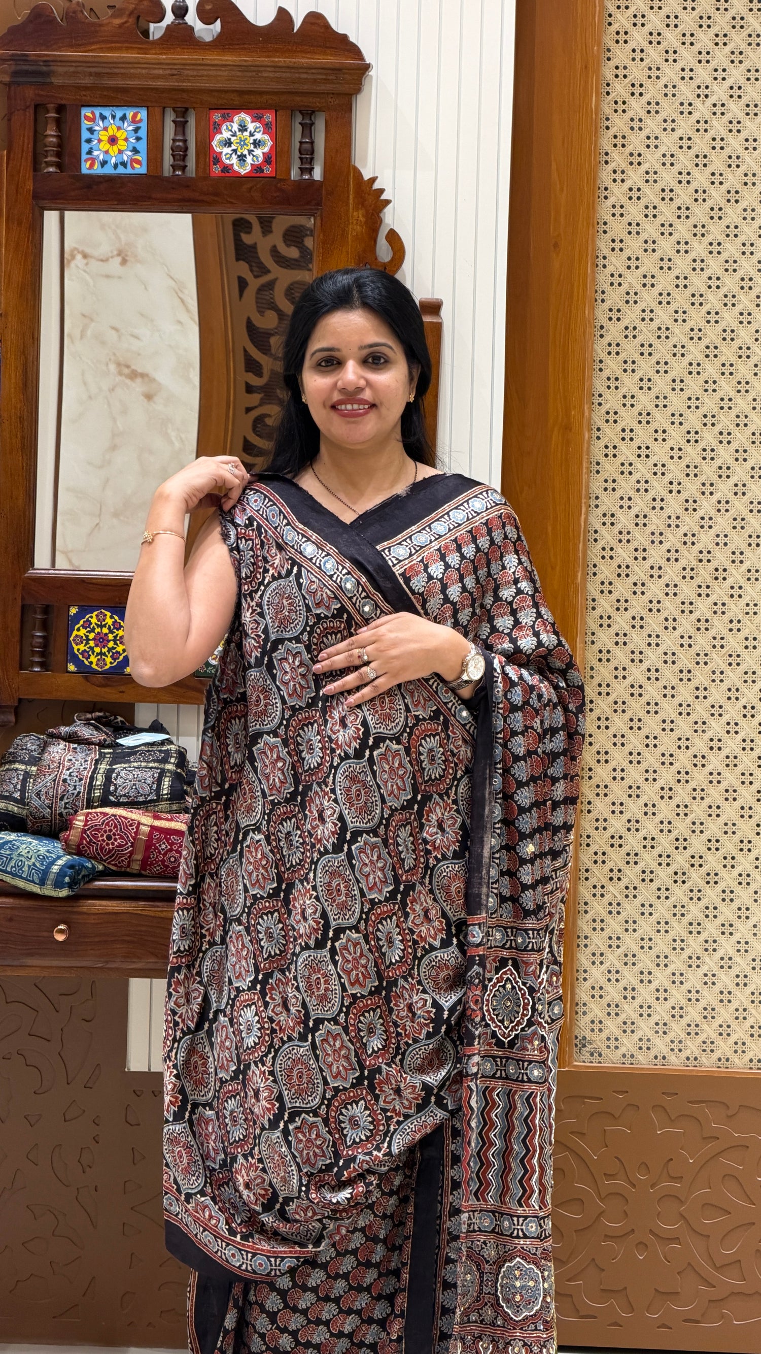 SUV4474-BLACK (AJRAK HAND WORK SAREE) Pure modal silk