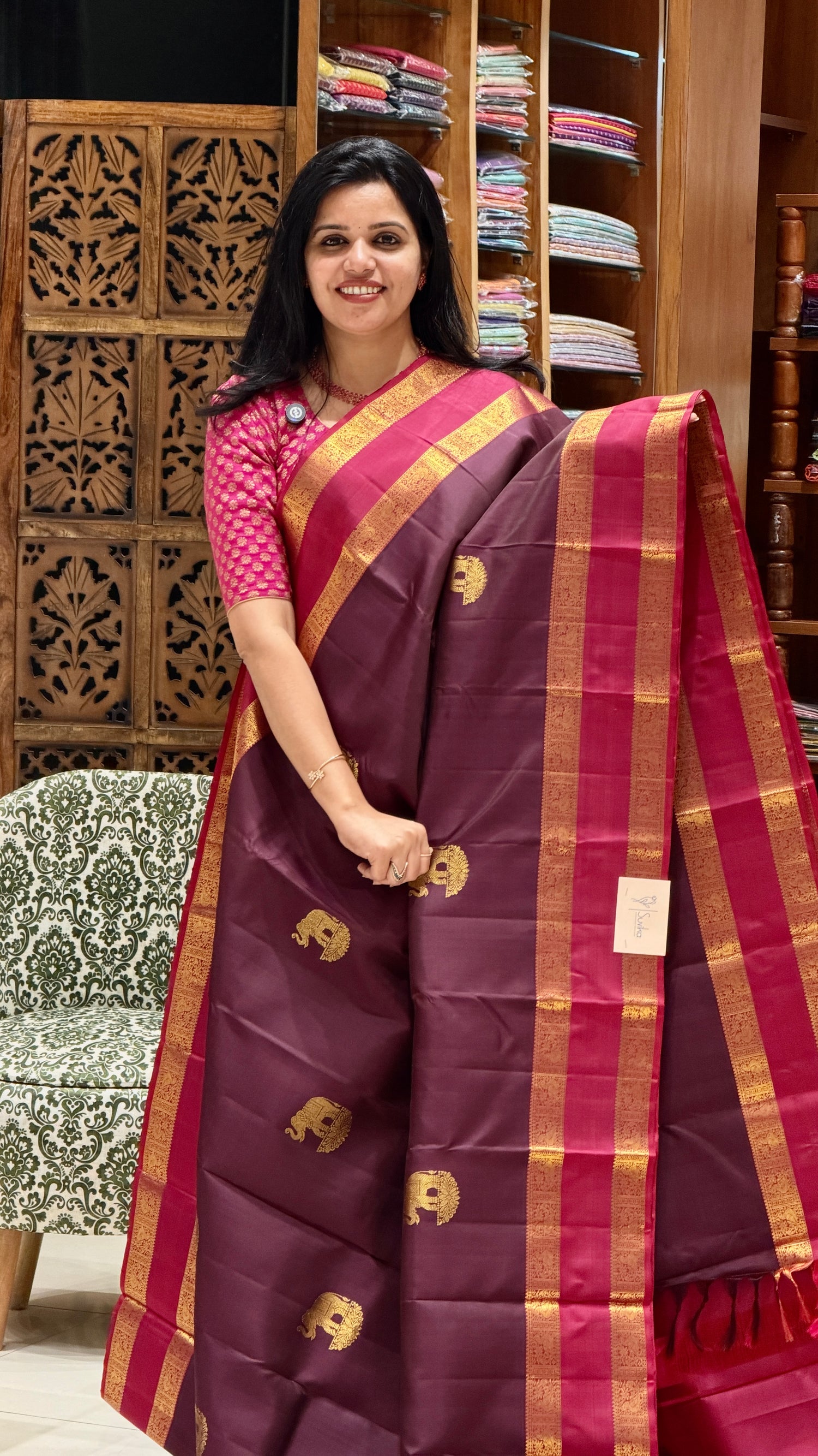 PURE KANJEEVARAM SILK PSM147-WINE WITH PINK