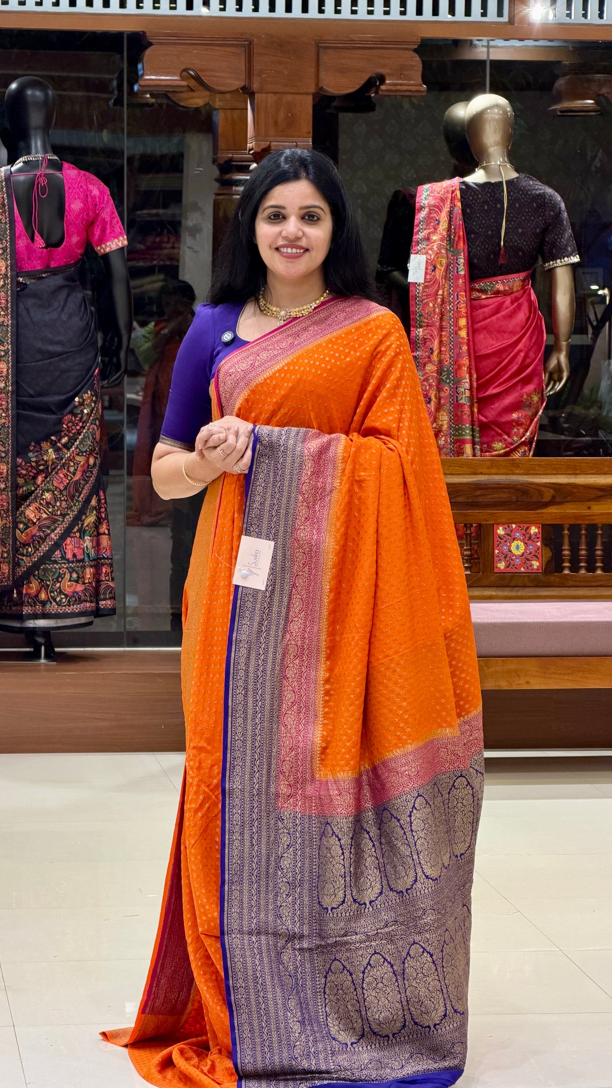 PURE BANARASI CREPE PSB41-ORANGE WITH PURPLE