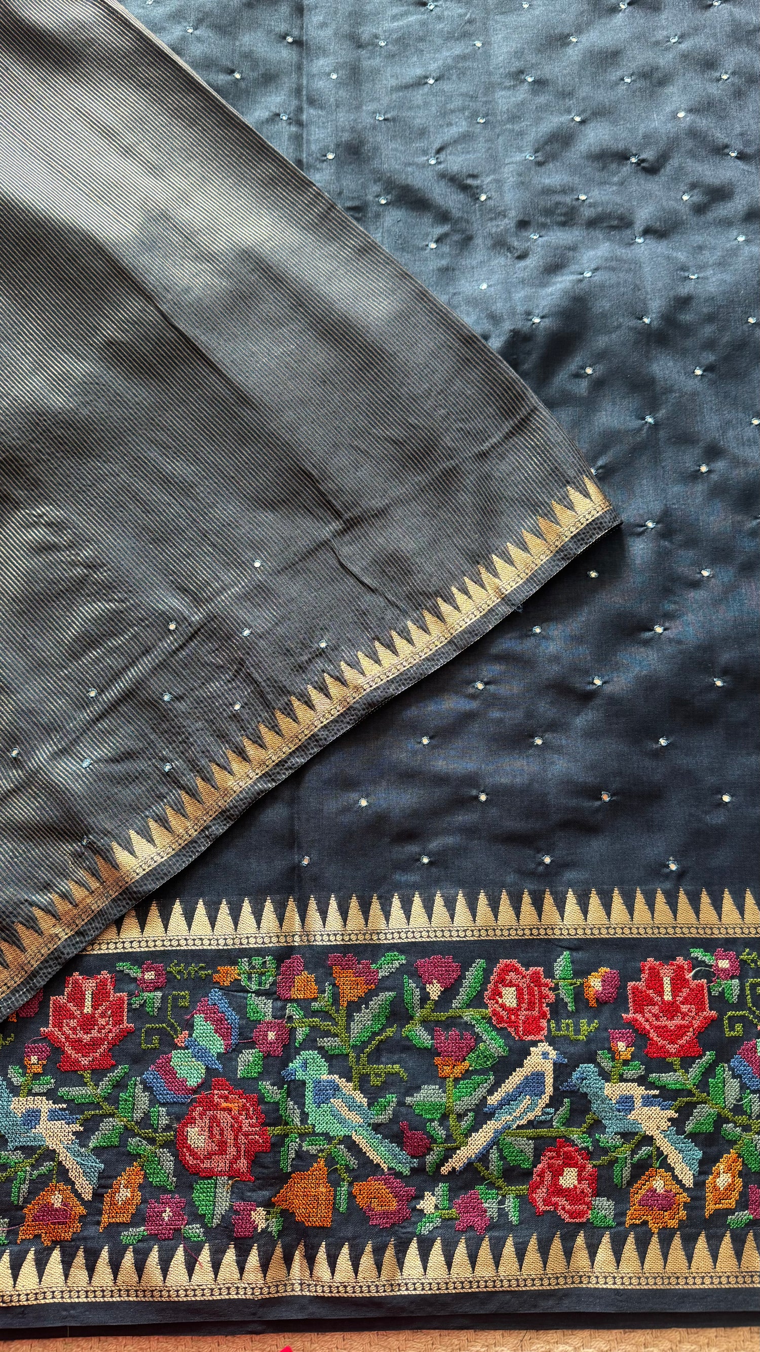 TUSSER CREPE SAREE SUV5420-BLUE
