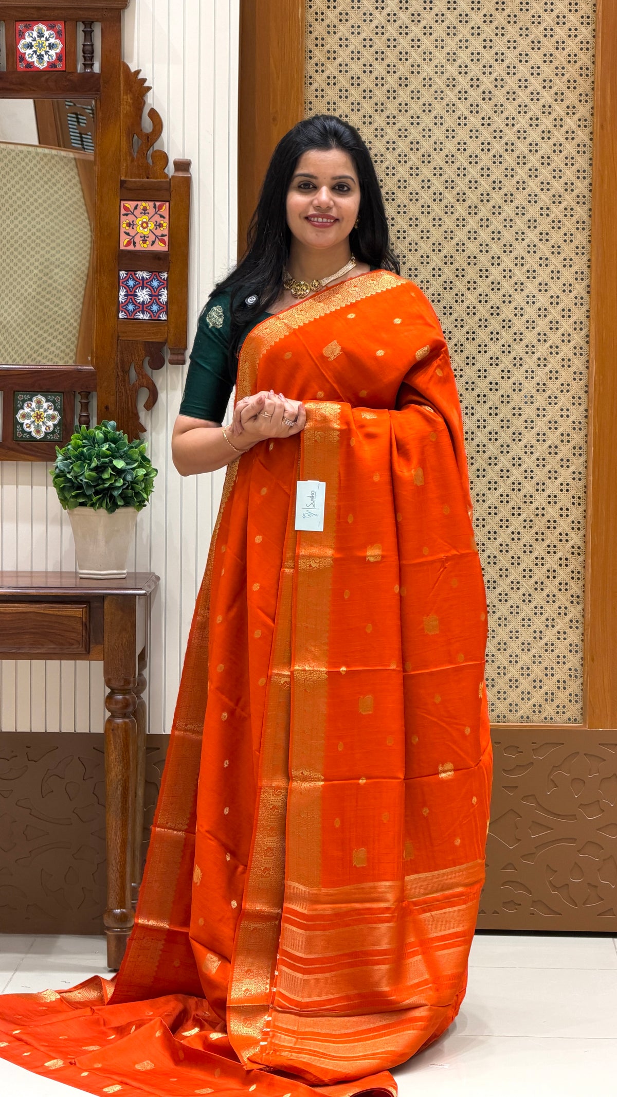 SEMI MYSORE CREPE SILK SAREE SUV5469-ORANGE