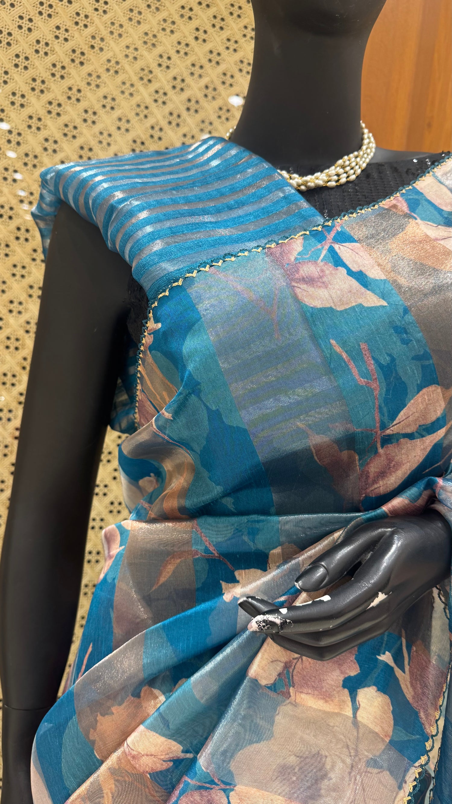 ORGANZA SAREE SUV5513-PEACOCKBLUE