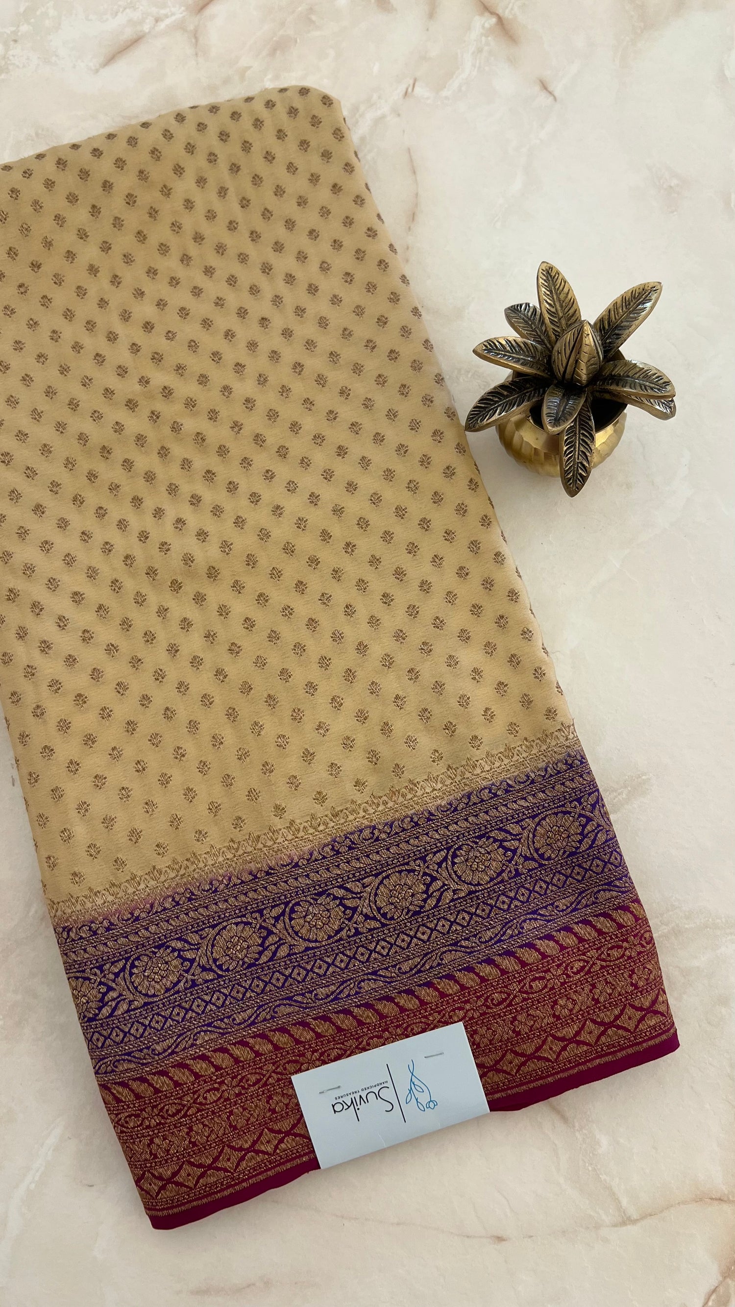 PSUV68 - BIEGE WITH MAGENTA (2D) PURE CREPE SILK SAREE