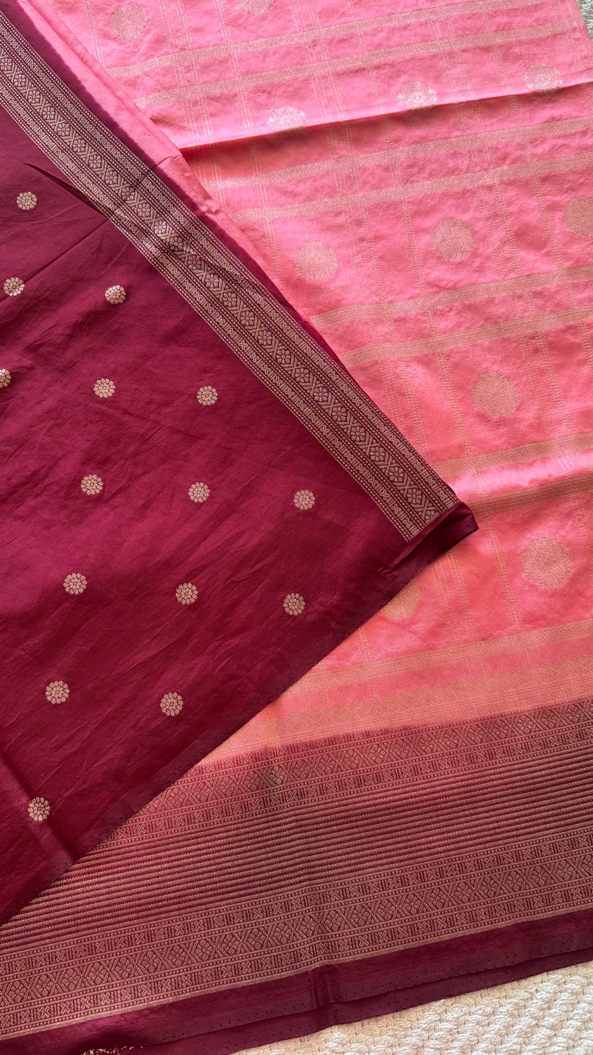 Crepe tusser silk saree SUV5893-PEACH WITH WINE