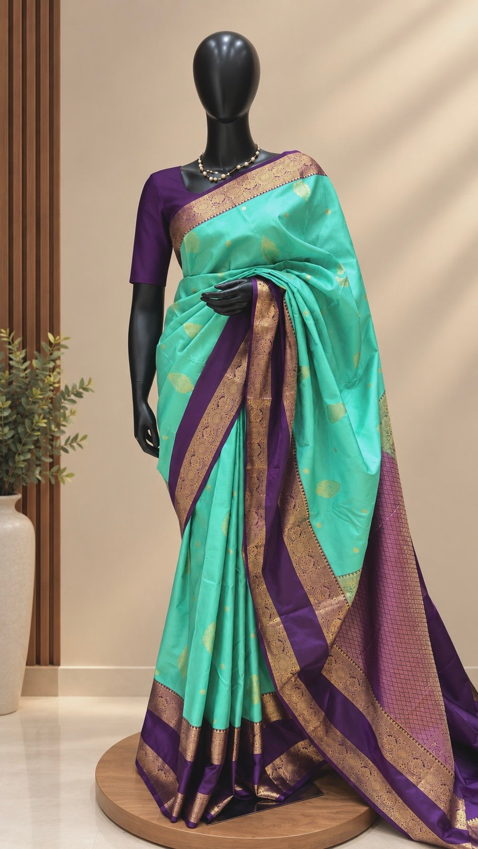 SEMI KANJIVARAM SILK SUV5751-SEAGREEN WITH PURPLE