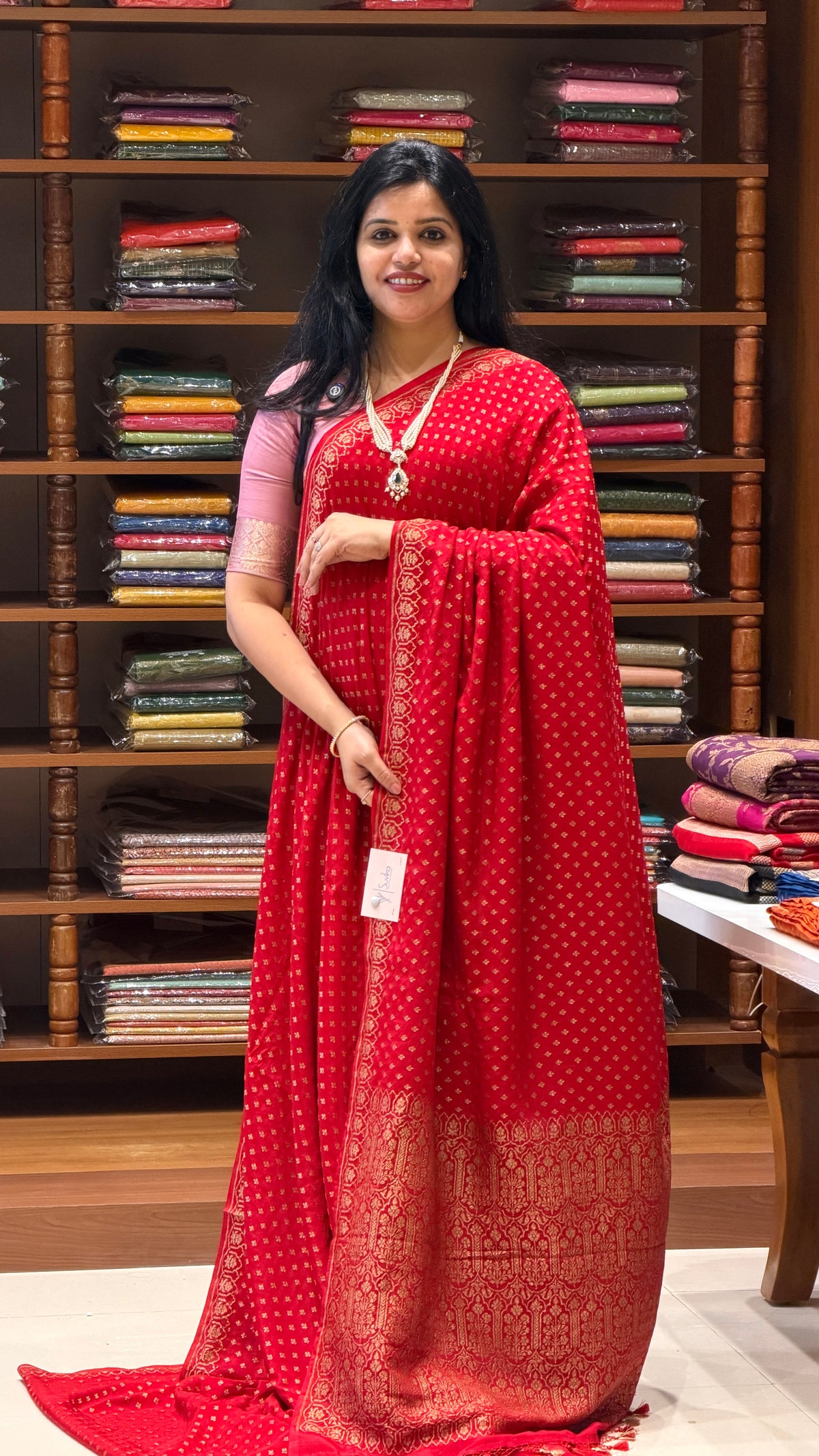 PURE BANARASI CREPE SAREE PSGM484-RED