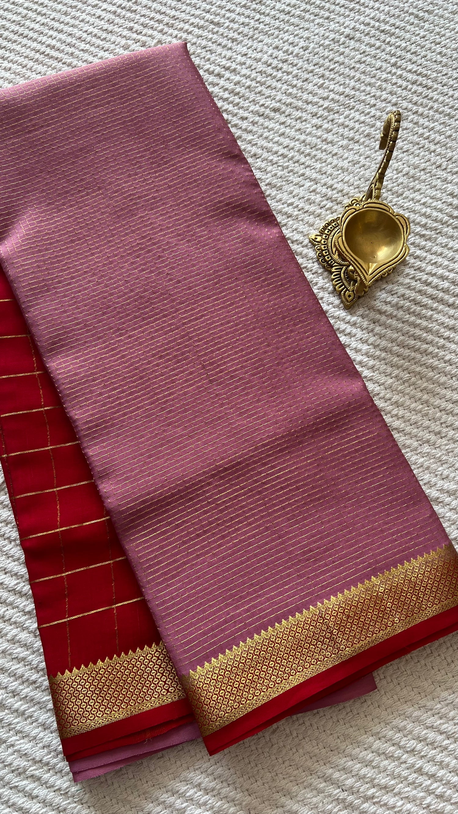 PSUV287-BABYPINK WITH RED pure Mysore silk saree