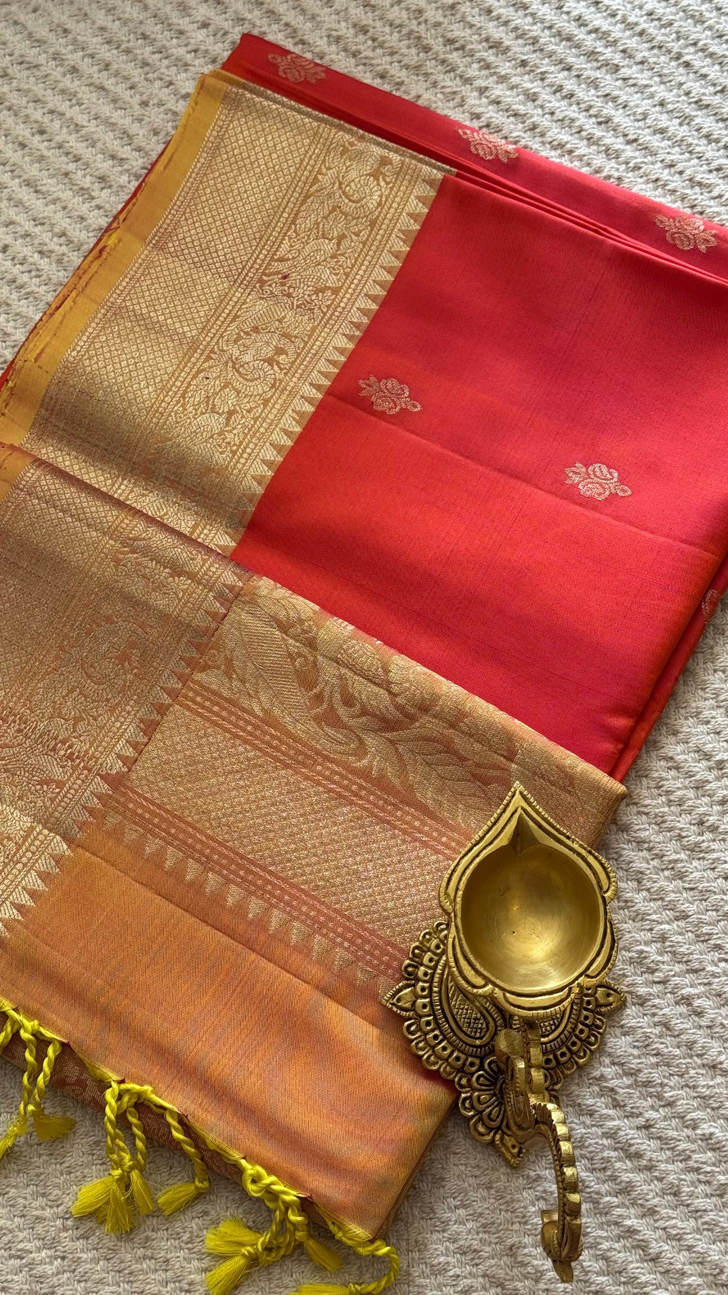 SUV3121 - ORANGE WITH YELLOW PURE SOFT SILK SAREE