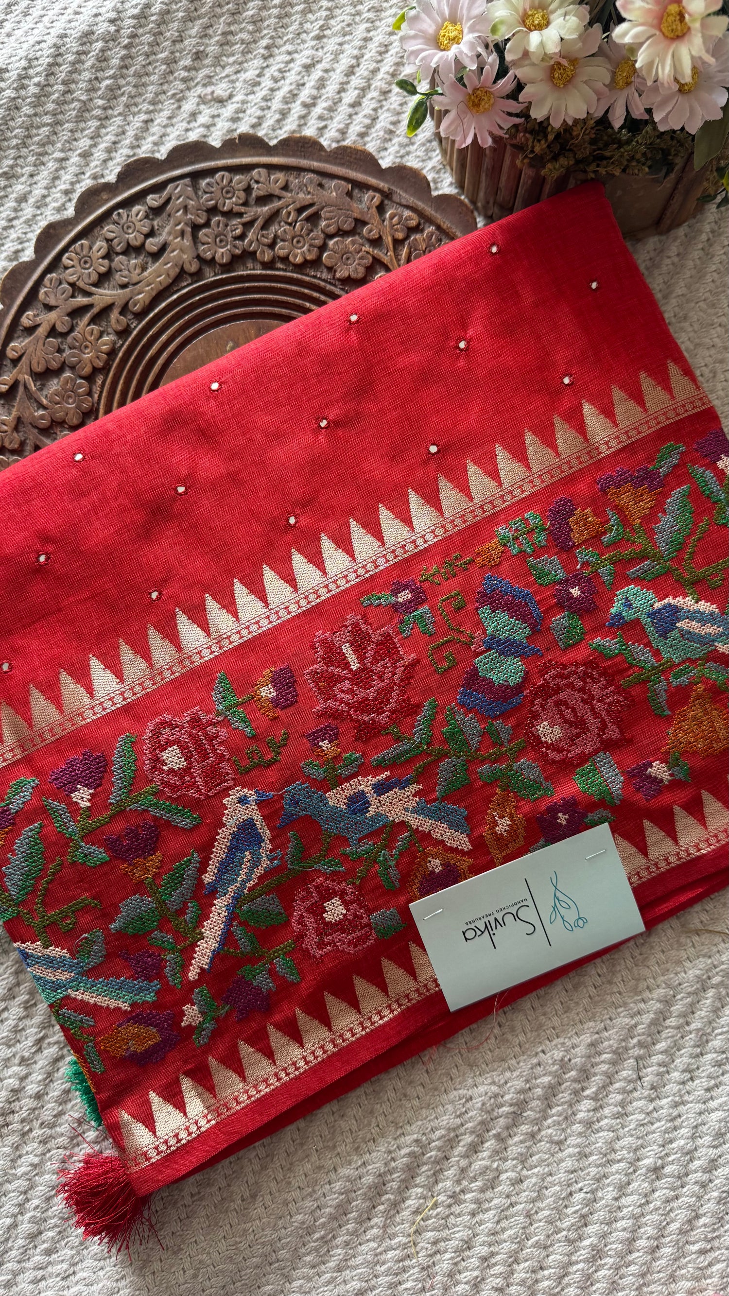TUSSER CREPE SAREE SUV5420-RED