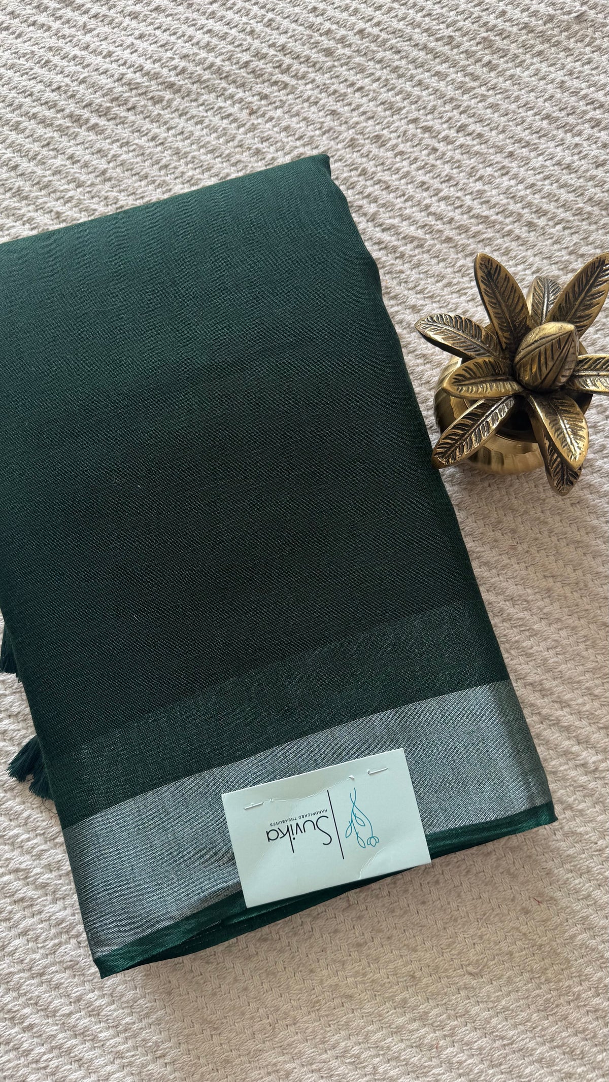 LINEN COTTON SAREE SUV5940-BOTTLEGREEN