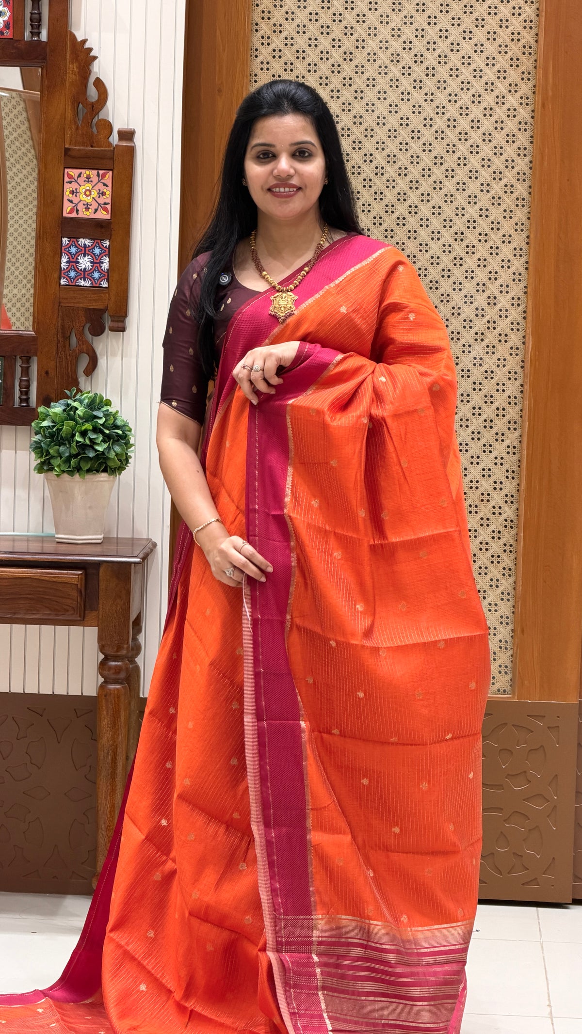 TUSSER SILK SAREE  SUV5859-ORANGE