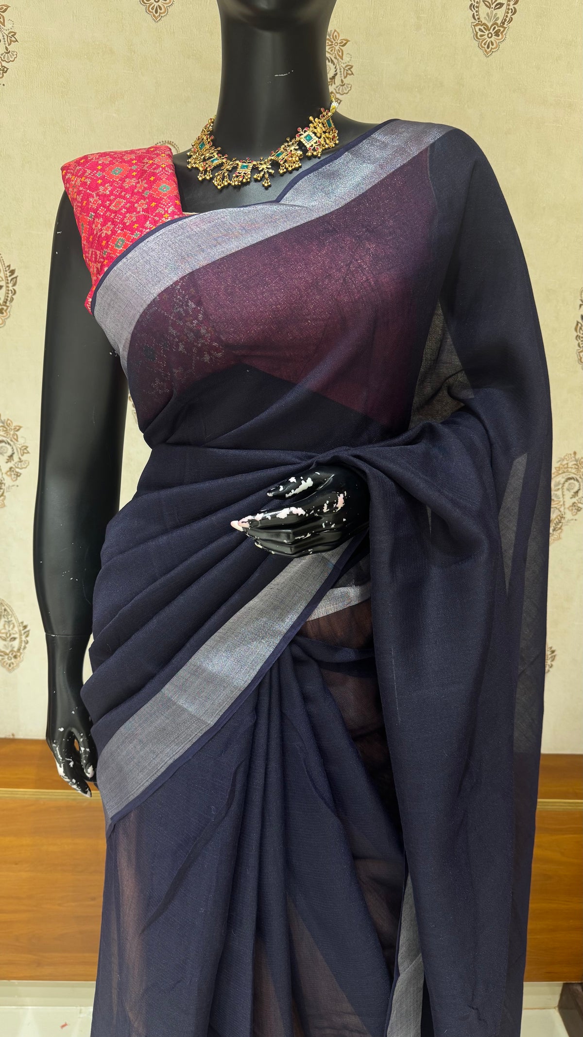 LINEN COTTON SAREE SUV5940-BLUE