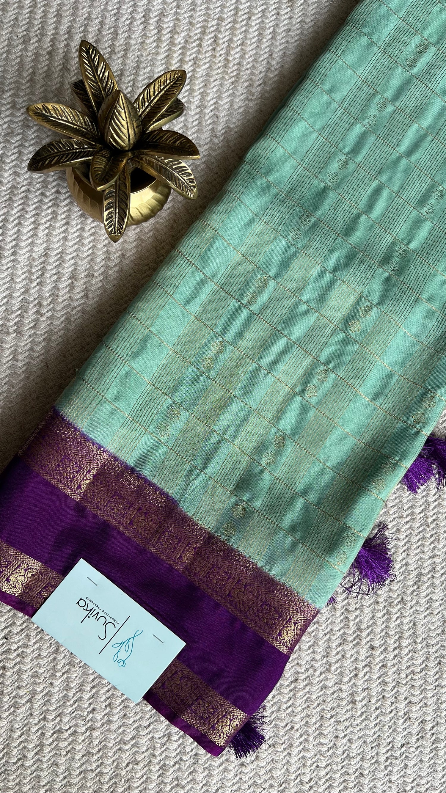 CREPE SILK SAREE SUV5476-SEAGREEN WITH PURPLE