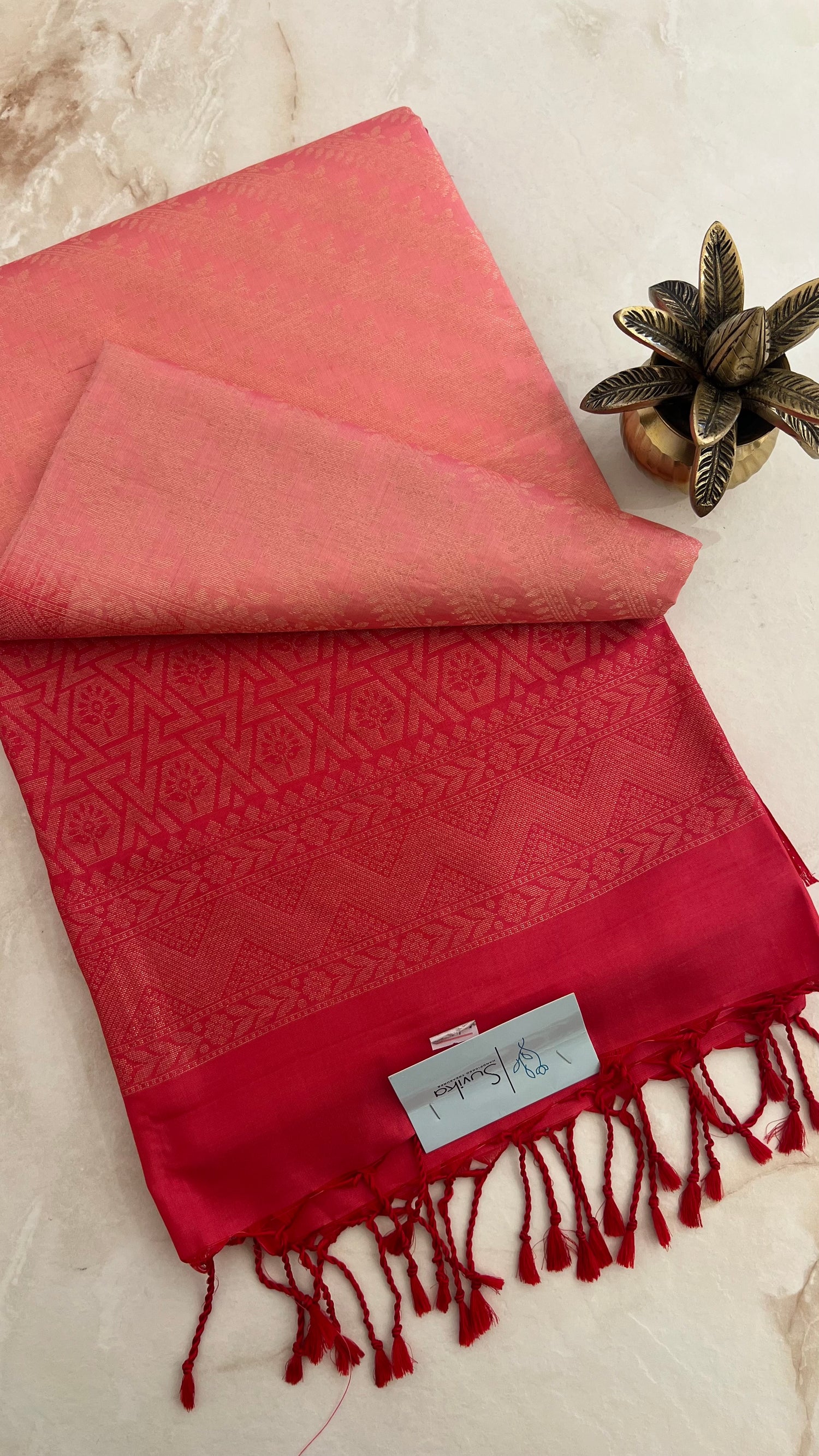 SUV3078 - PEACH WITH RED PURE SOFT SILK