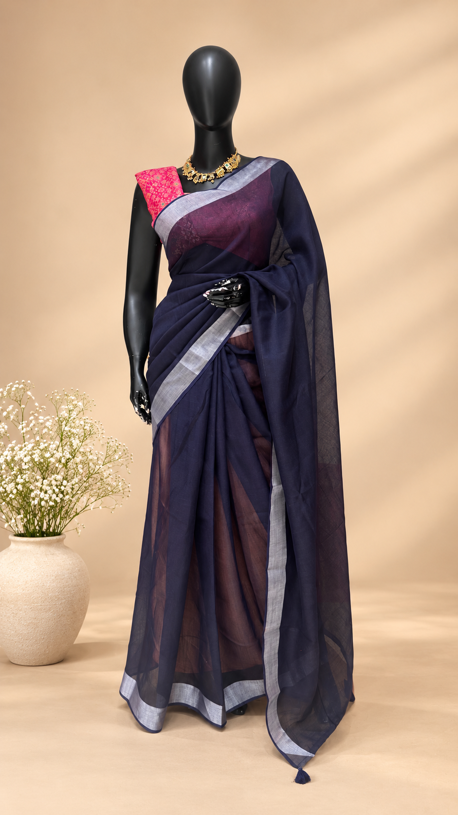 LINEN COTTON SAREE SUV5940-BLUE