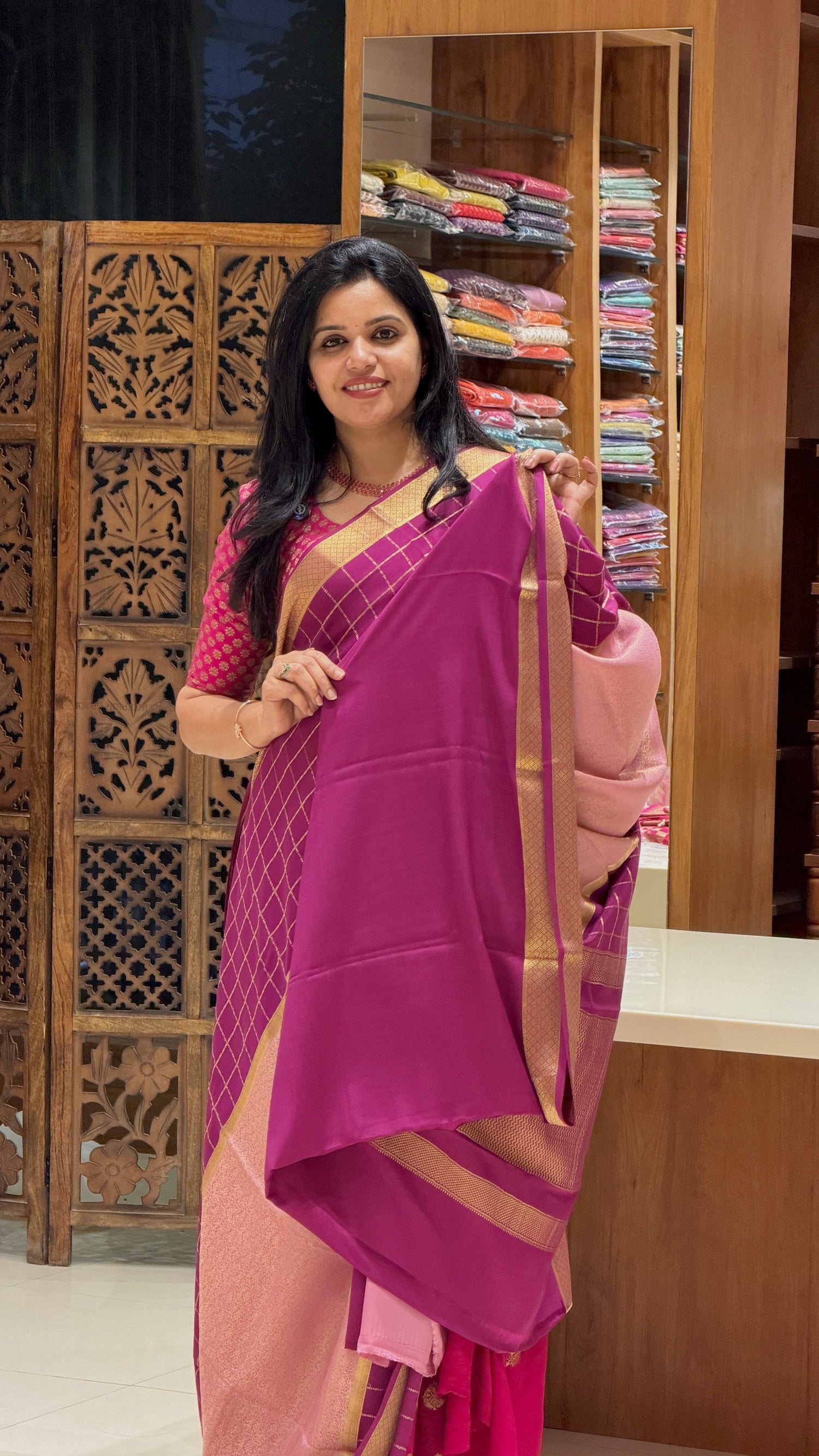 PURE MYSORE CREPE PSH82-ONIONPINK WITH MAGENTA