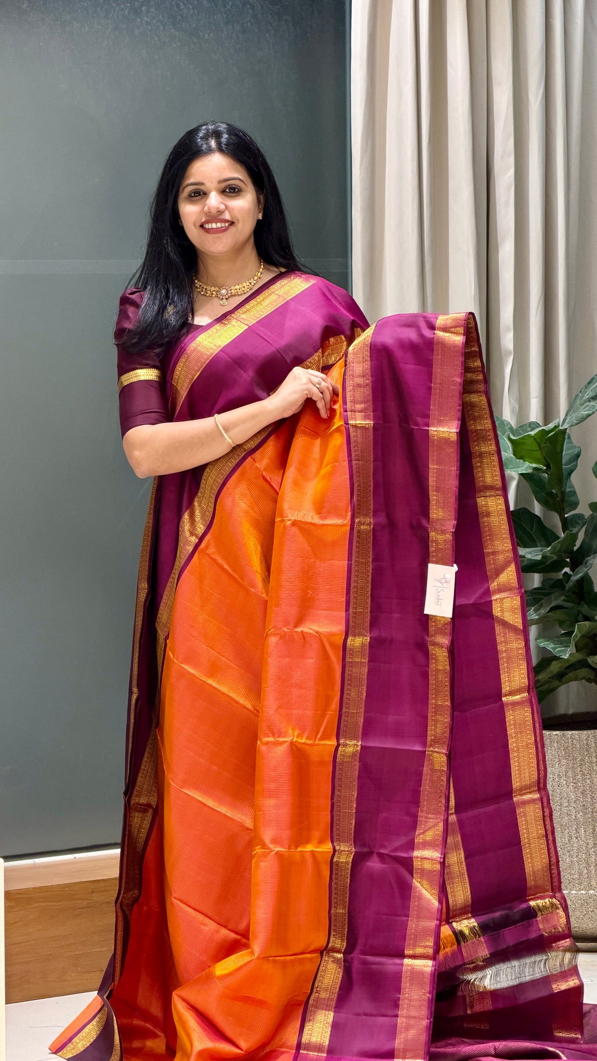 PURE KANJIVARAM SILK PSM15-ORANGE WITH WINE