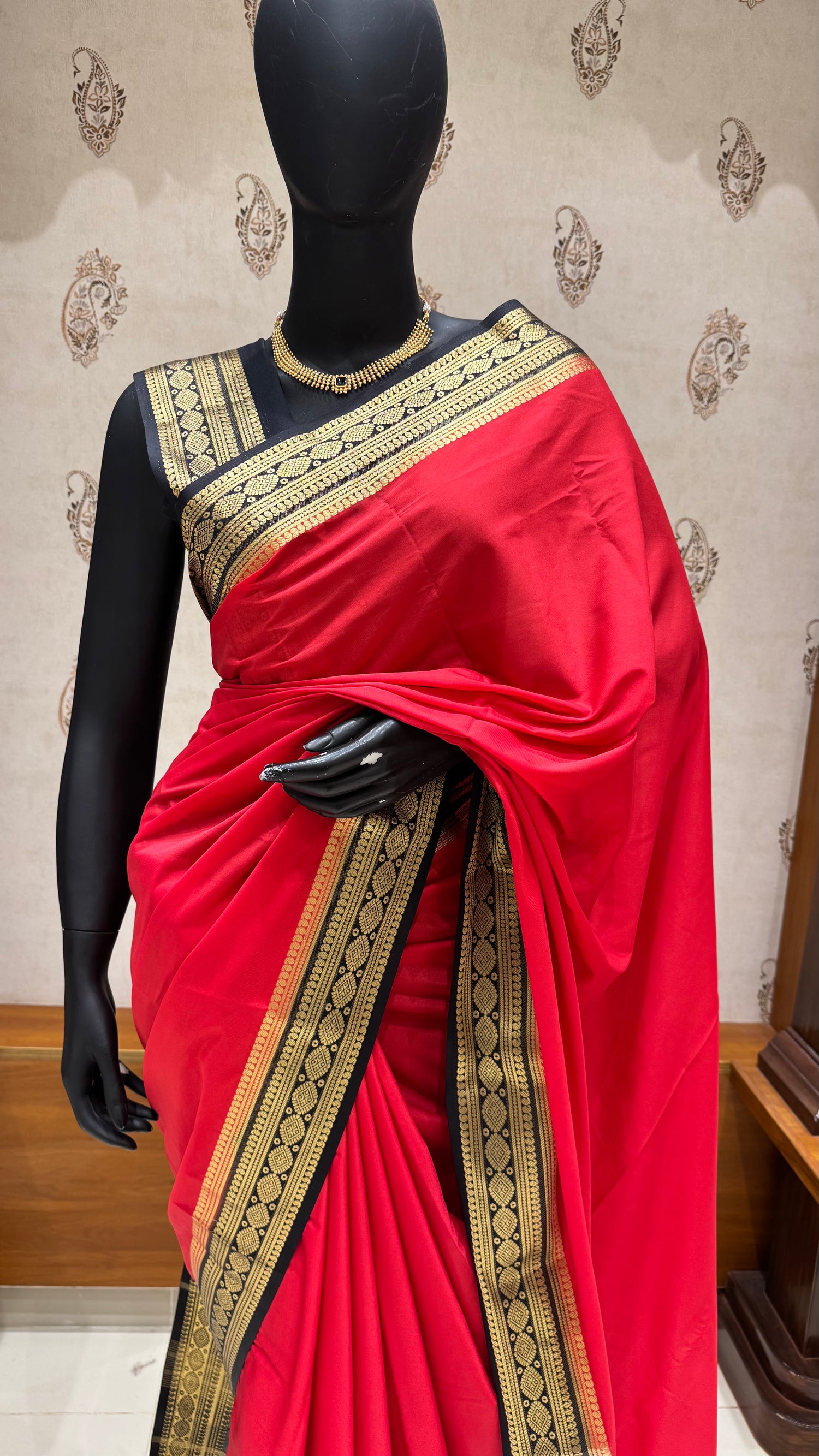 SEMI MYSORE SILK SUV5130-RED WITH BLACK