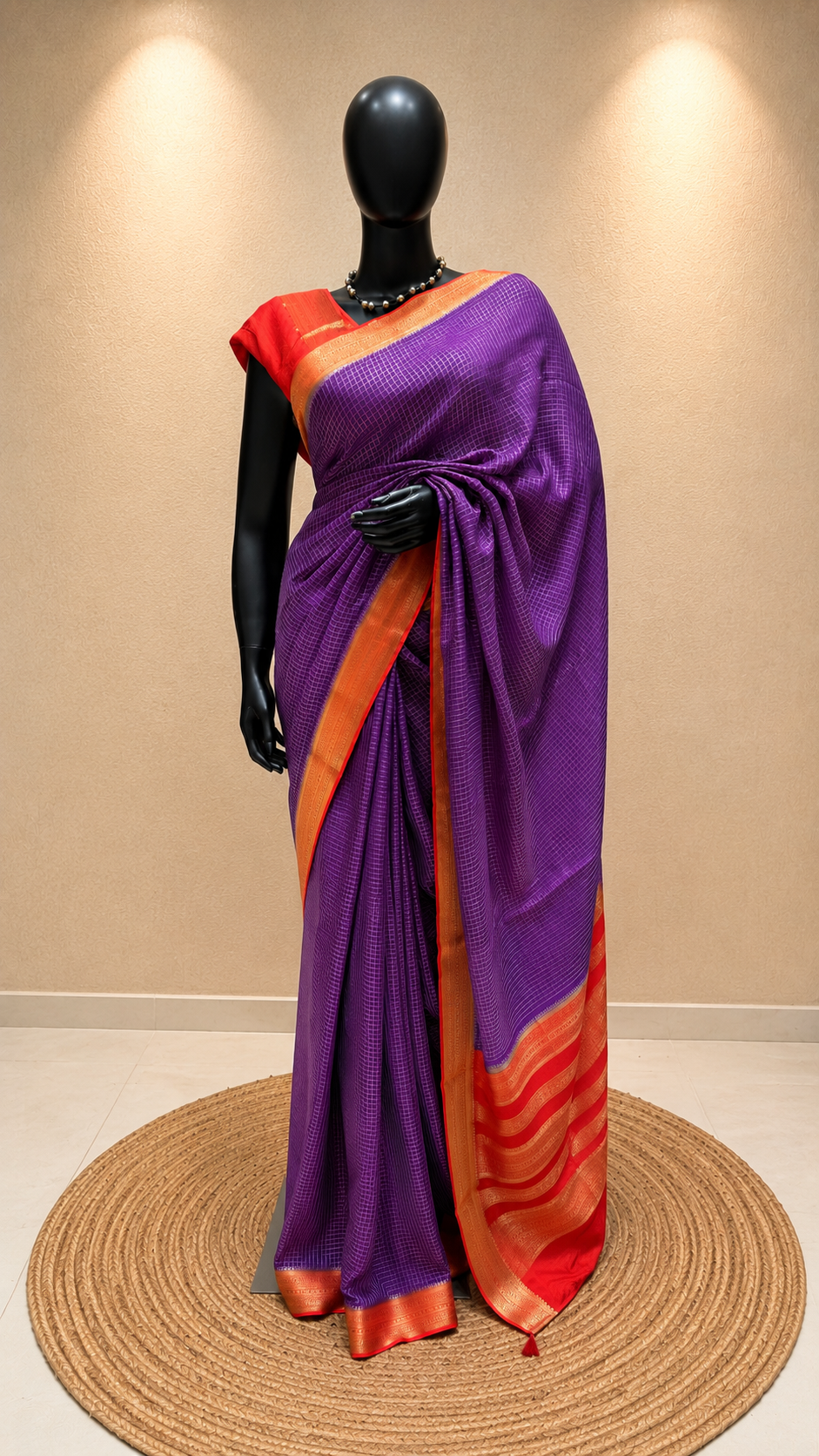 CREPE SILK SAREE SUV5477-PURPLE WITH RED