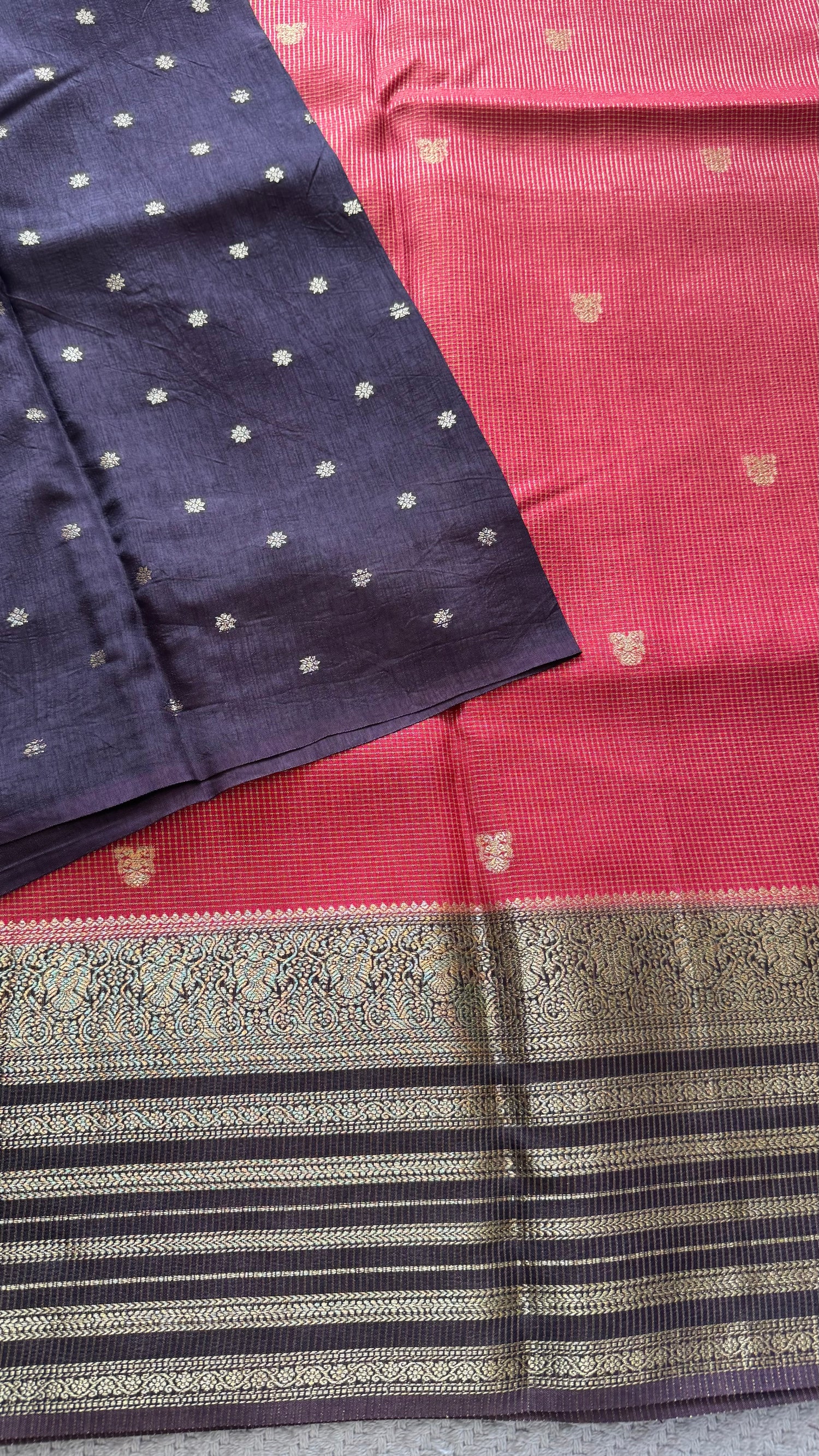 CREPE SILK SAREE SUV5455-RED WITH BROWN
