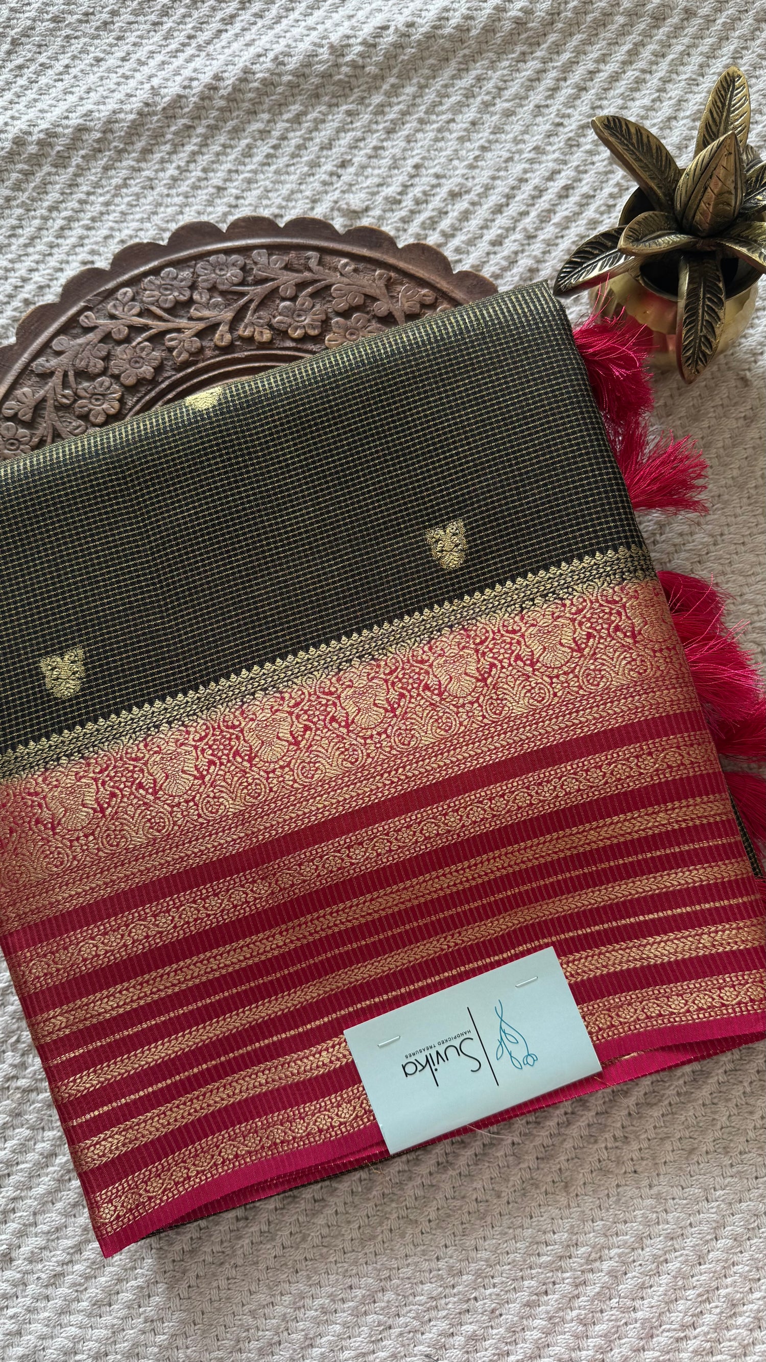 CREPE SILK SAREE SUV5455-BLACK WITH PINK